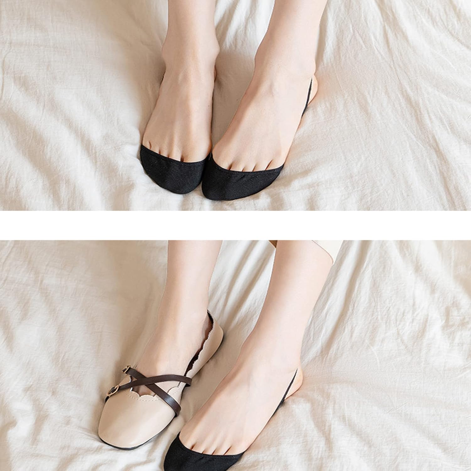 5 Pairs Sling Liner Socks, Women'S Ultra Low Cut No Show Half Liner Socks With Slingback, Non Slip Hidden Invisible Socks for Heels, Toe Topper Liner Half Socks for women,black - Image 2