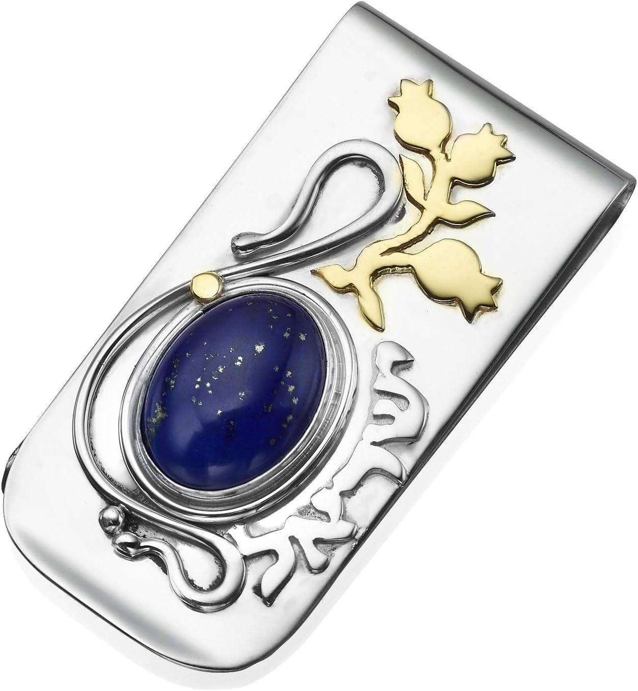 Sterling Silver and 14k Gold Blue Lapis Lazuli Money Clip Israeli Gift for Men
