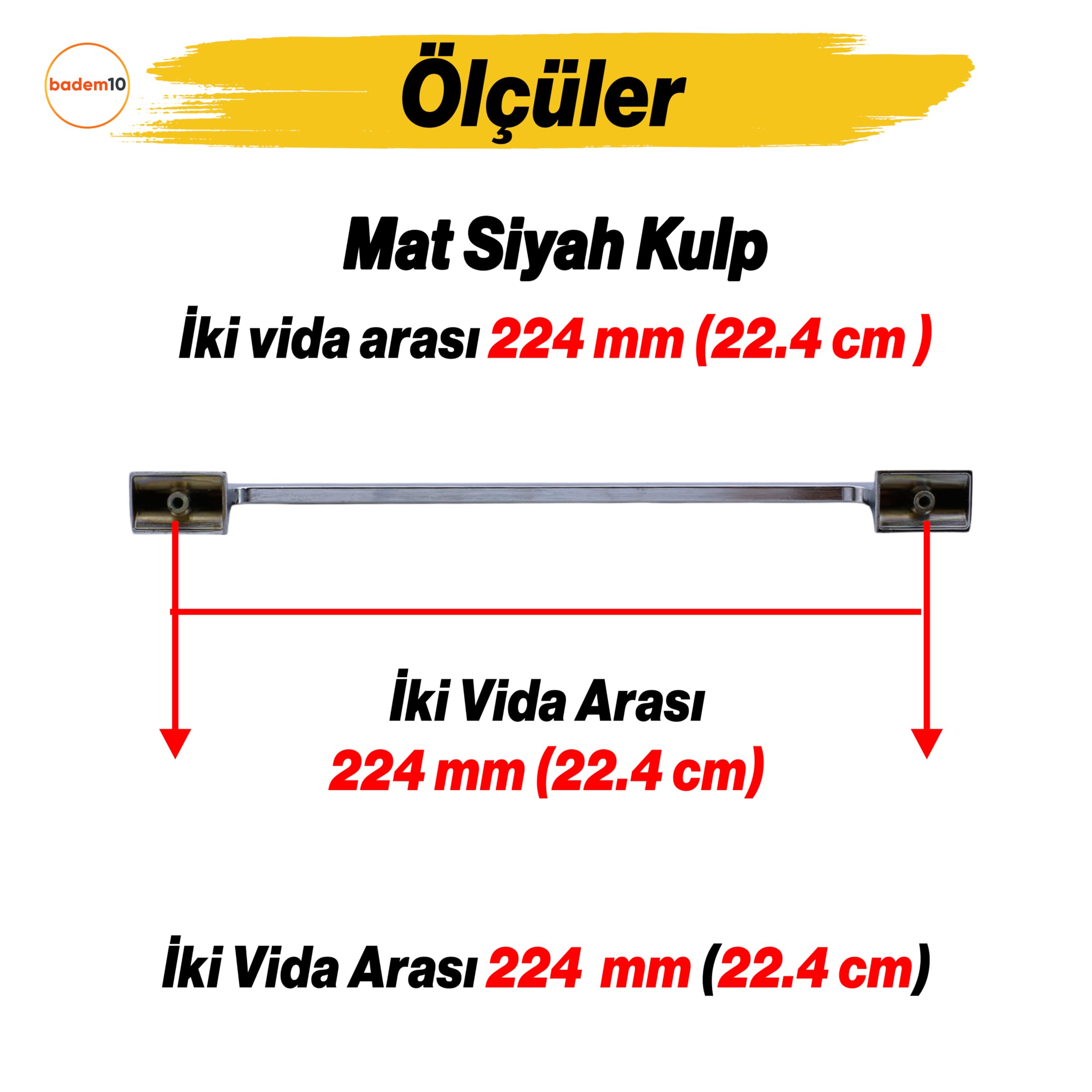 Afra (224 mm - 22.4 cm) Krom Metal Mobilya Mutfak Çekmece Dolap Dolabı Kapak Kulbu Kulpu Kulpları