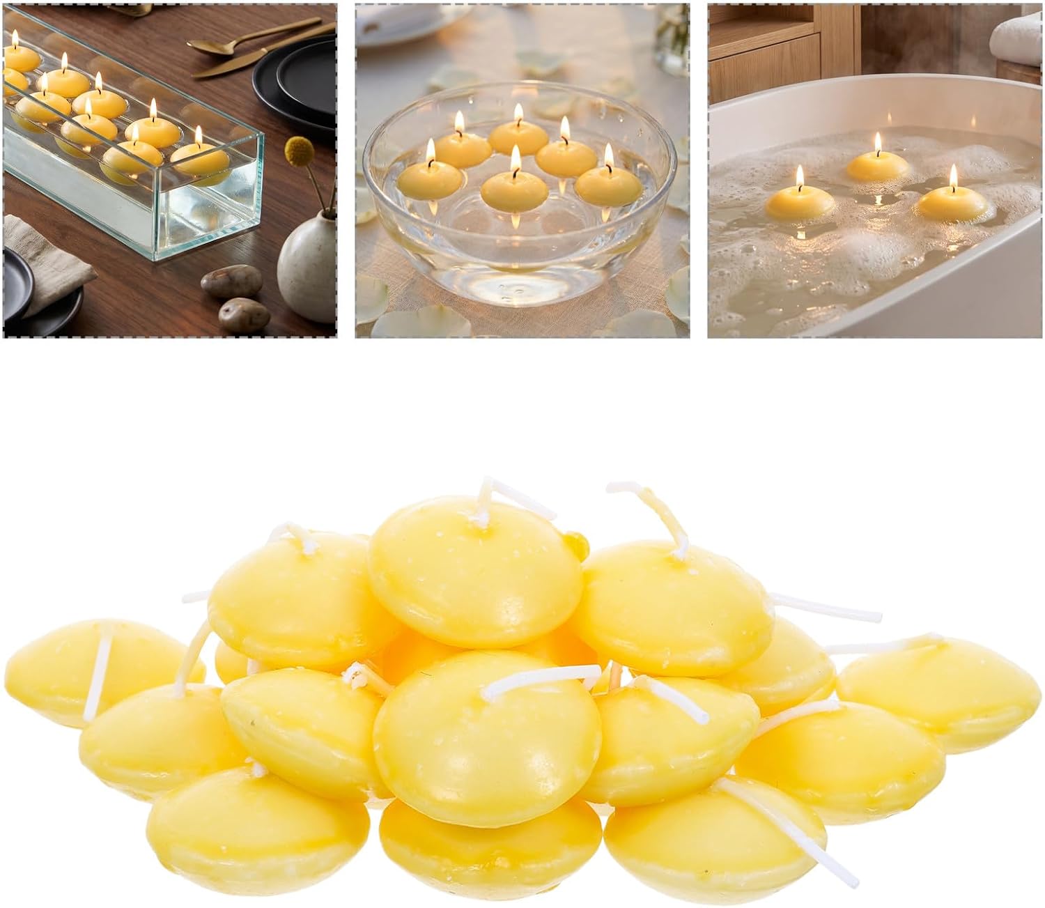 50pcs Yellow Floating Wax Candles for Home Decor Centerpieces