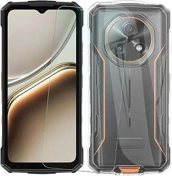 for Doogee Fire 7 Phone Case with Screen Protector Transparent | 6.56",TPU Slim Fit Protective Cover Case,Shockproof,Tempered Glass,Anti-Scratch,9H Hardness,Case Friendly