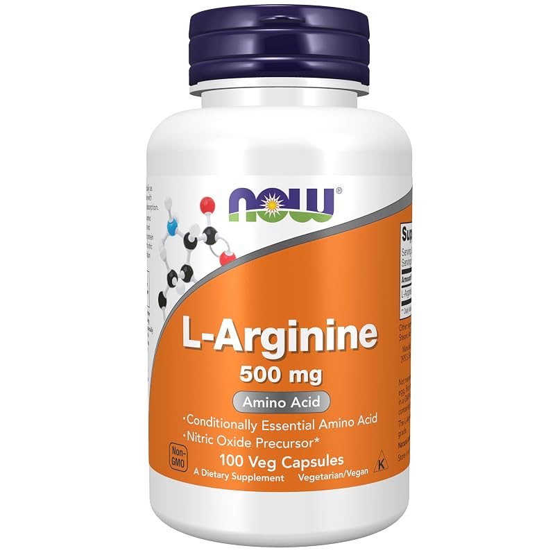 NOW Suplemento de L-Arginina 500 mg, 100 cápsulas vegetais