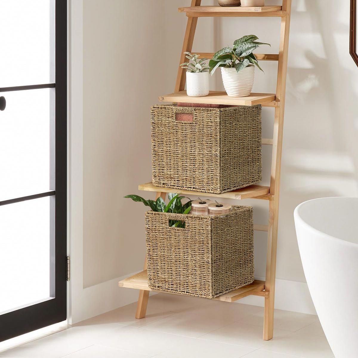 Panier de Rangement, Lot de 2 Panier d'étagère Kallax, Panier Tressé Pliable en Jonc de Mer, Grand Panier pour Vêtements, Jouets -Couleur Naturelle 30x30x30cm