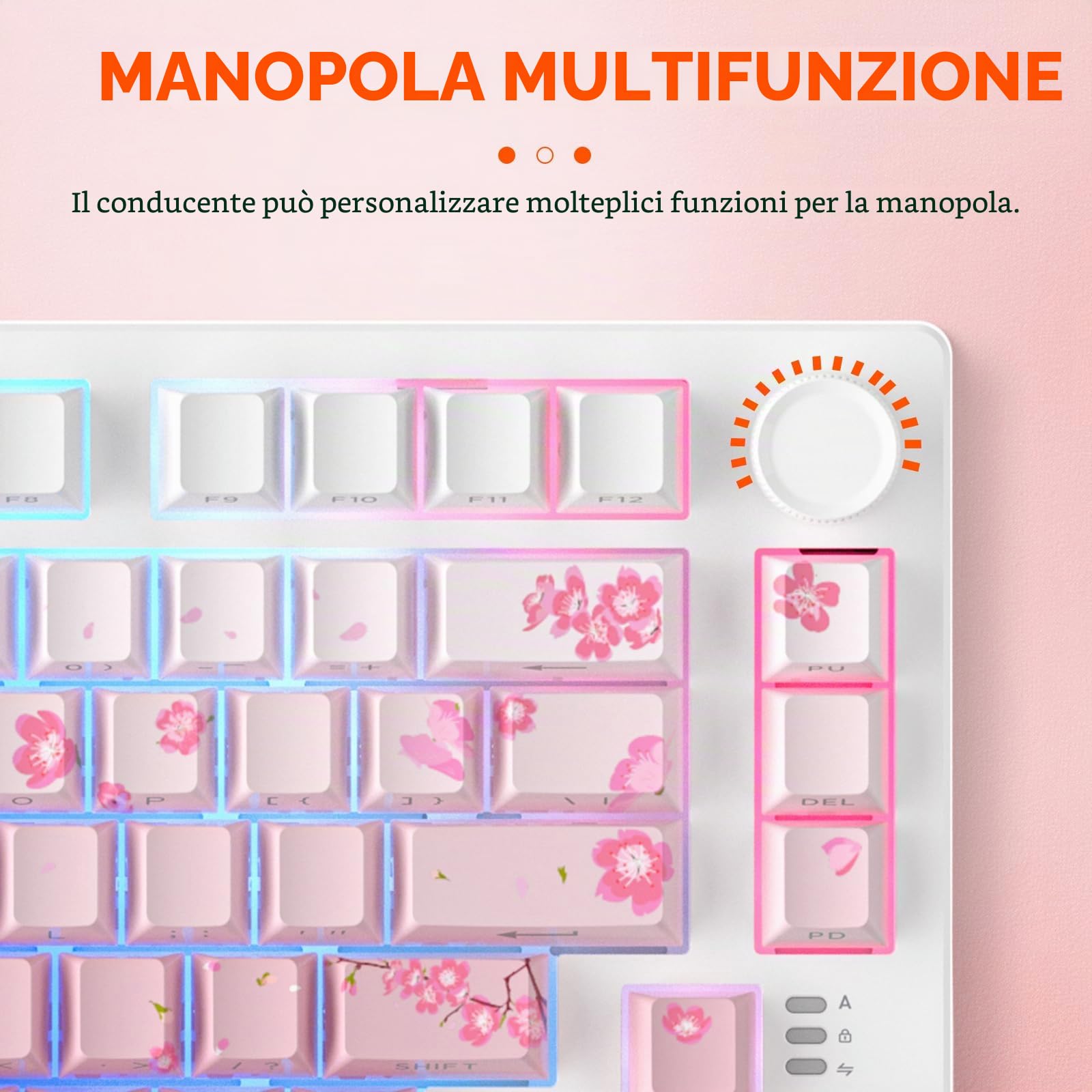 DAREU EK75PRO Sakura Pink Tastiera Meccanica Senza Fili 75% RGB Hot Swap Creamy Tastiera Gamer Meccanica con Knob, 2.4Ghz/BT5.1/USB-C, Gasket Mount, PBT Keycaps, Linear Dream Switch per Win/Mac