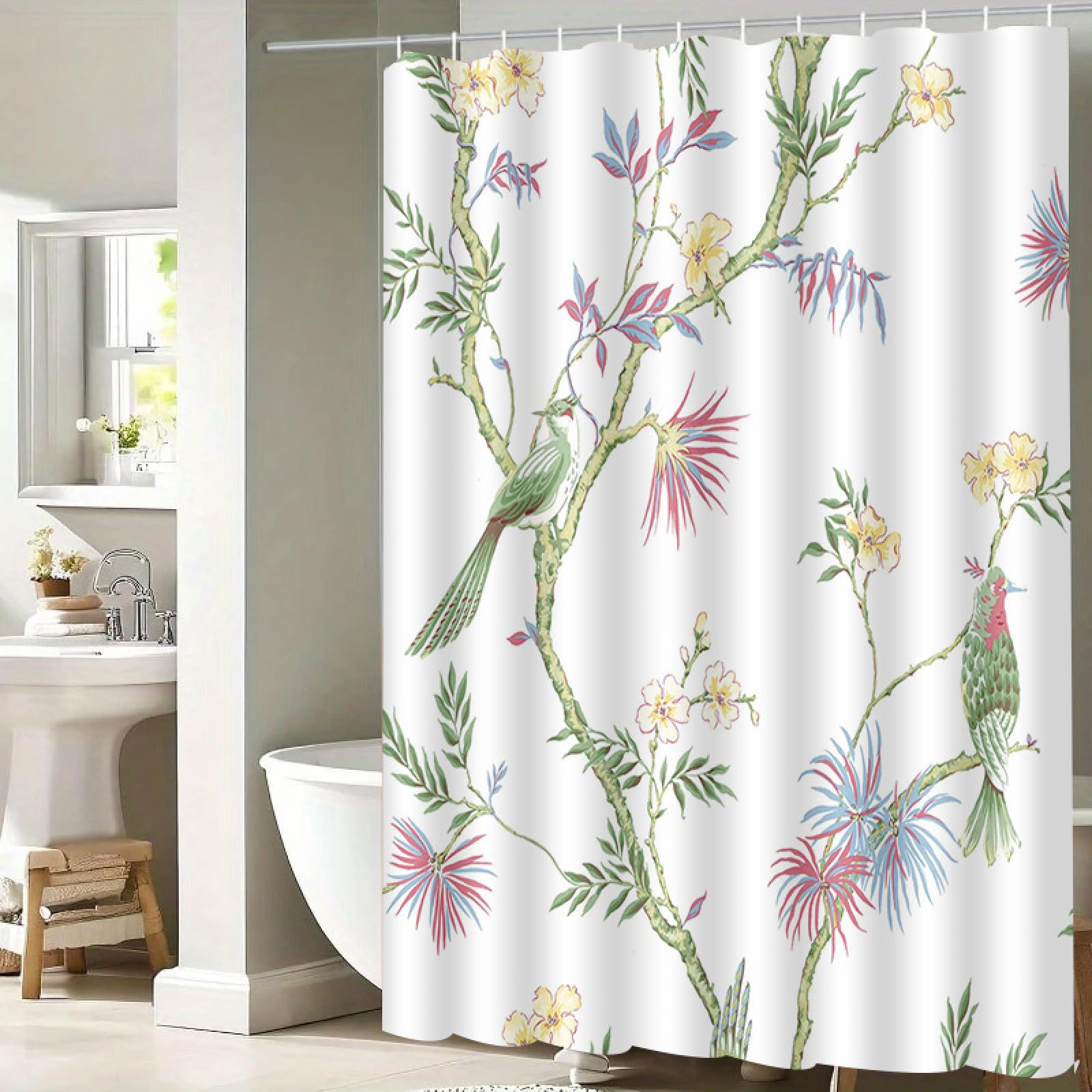 Rideau de douche oiseau vert 180x180 cm en tissu polyester imperméable
