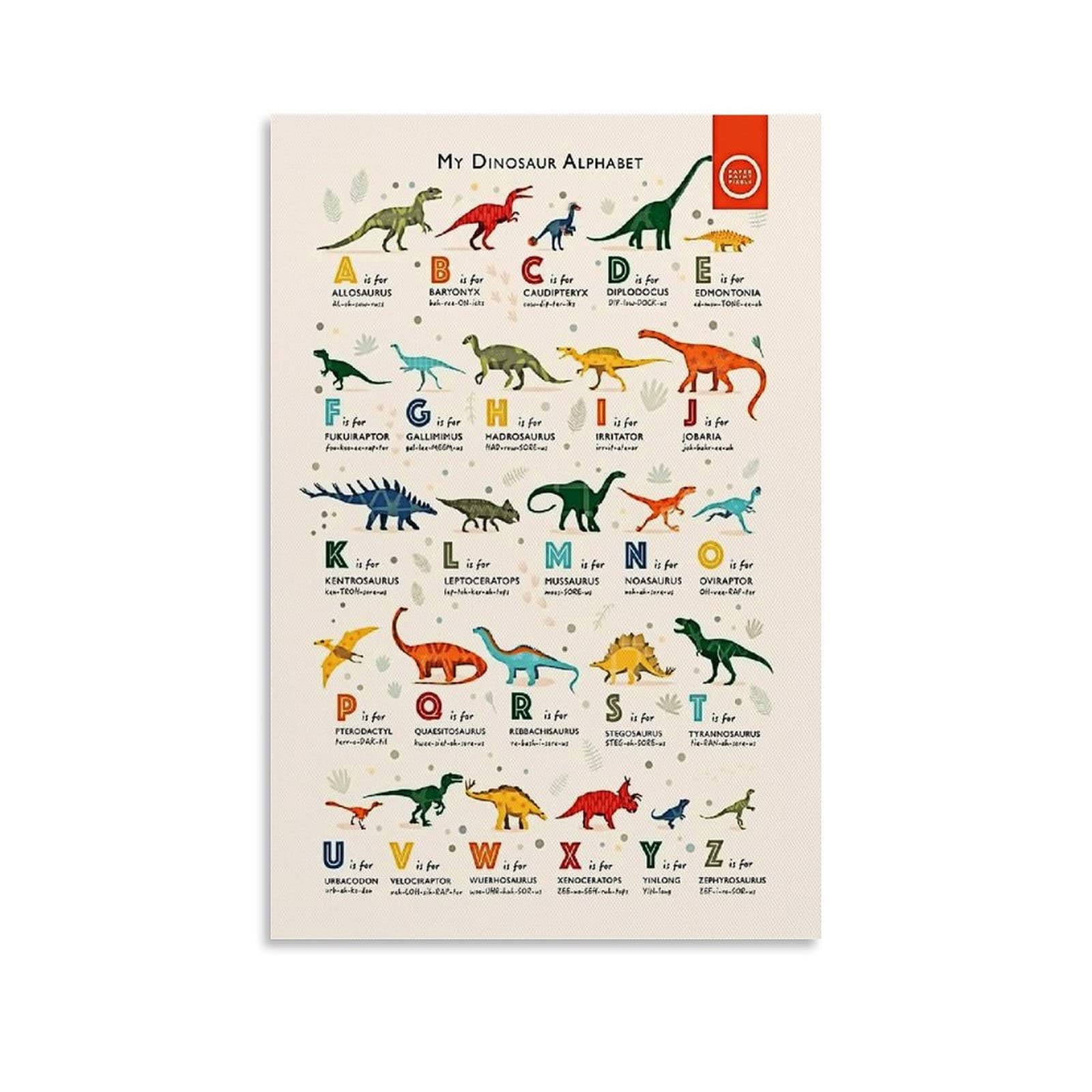 kunle Creative Children Dinosaurs And Letters Poster Decorative Painting Canvas Wall Art Living Room Posters Bedroom Painting 08x12inch(20x30cm)