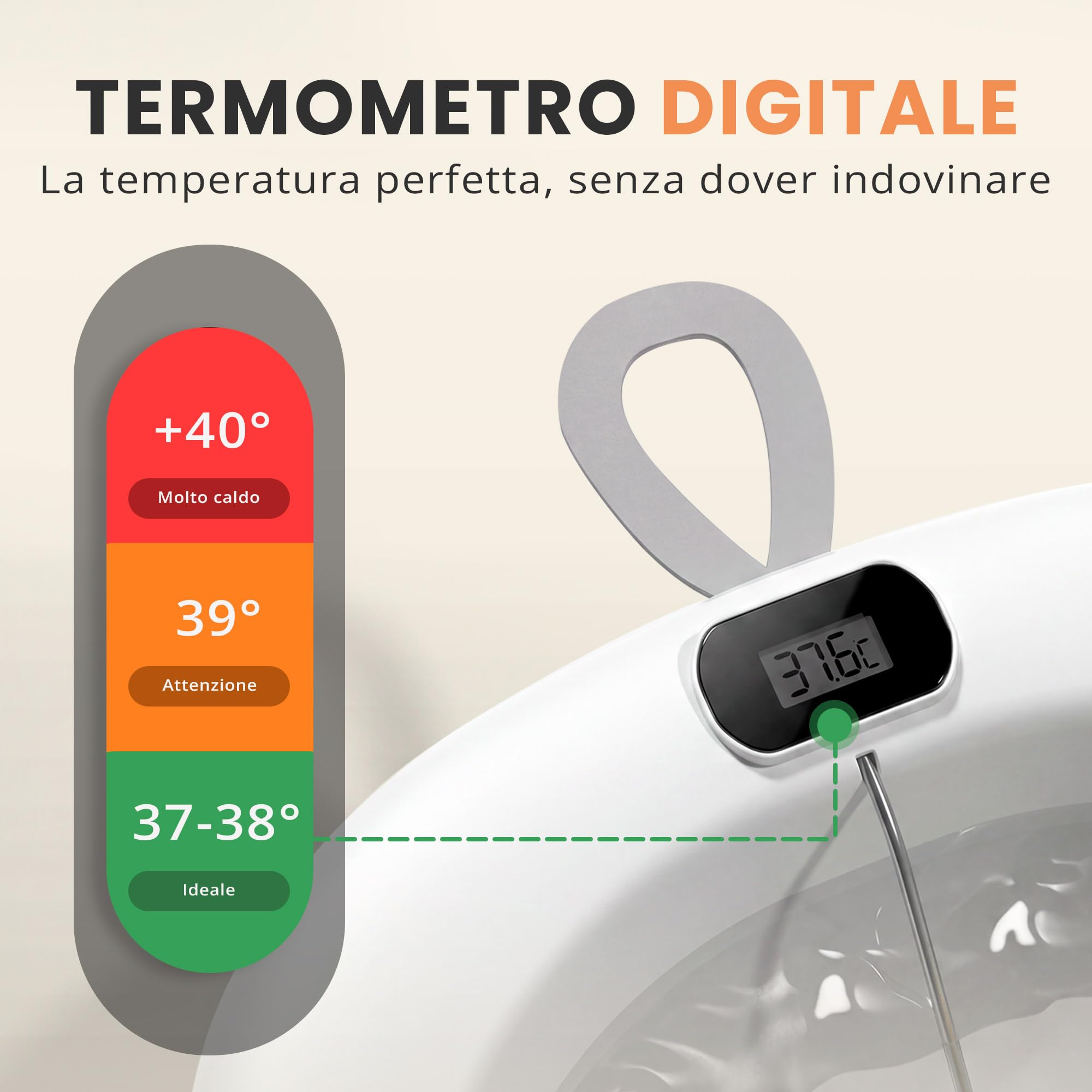 JUPPLIES Vaschetta Bagnetto Neonato Pieghevole con Cuscino Ergonomico e Termometro Digitale – Vasca Bagnetto Neonato Salvaspazio Antiscivolo – Facile da Riporre (75x45x20 cm - Grigio)