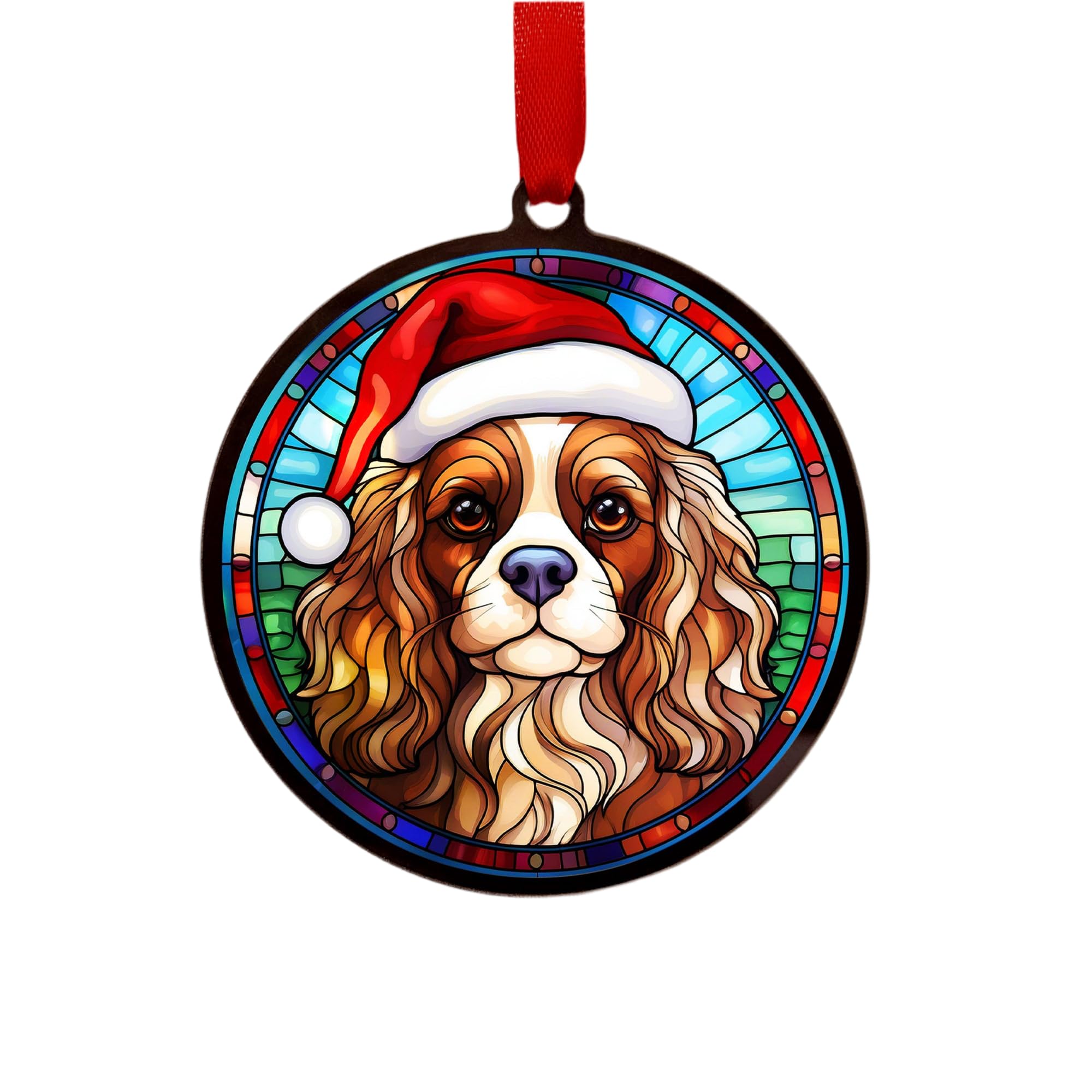 Cavalier King Charles Spaniel Suncatcher Decoration Santa Hat Christmas