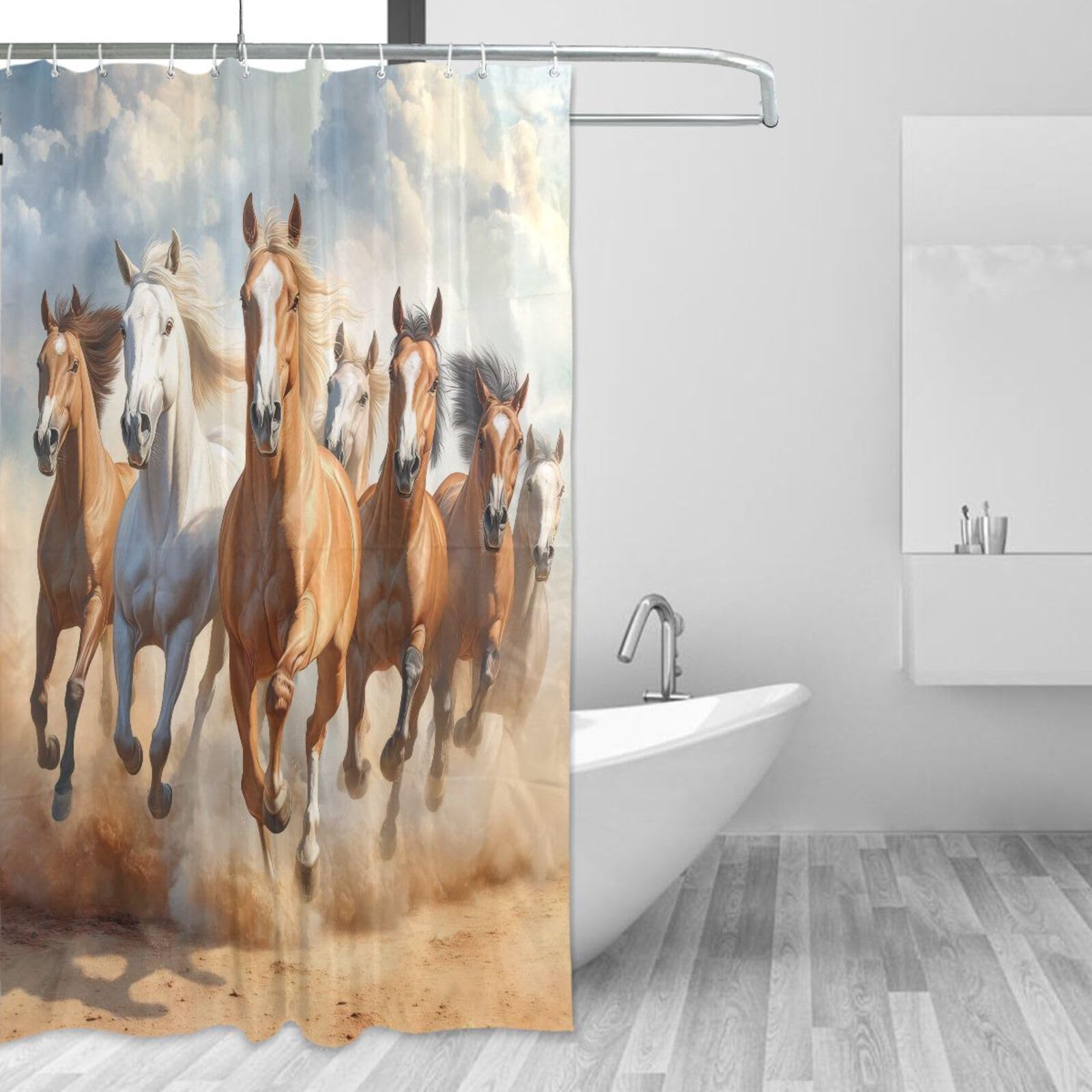 Rideau de douche chevaux 157x183cm imperméable lavable avec 12 crochets