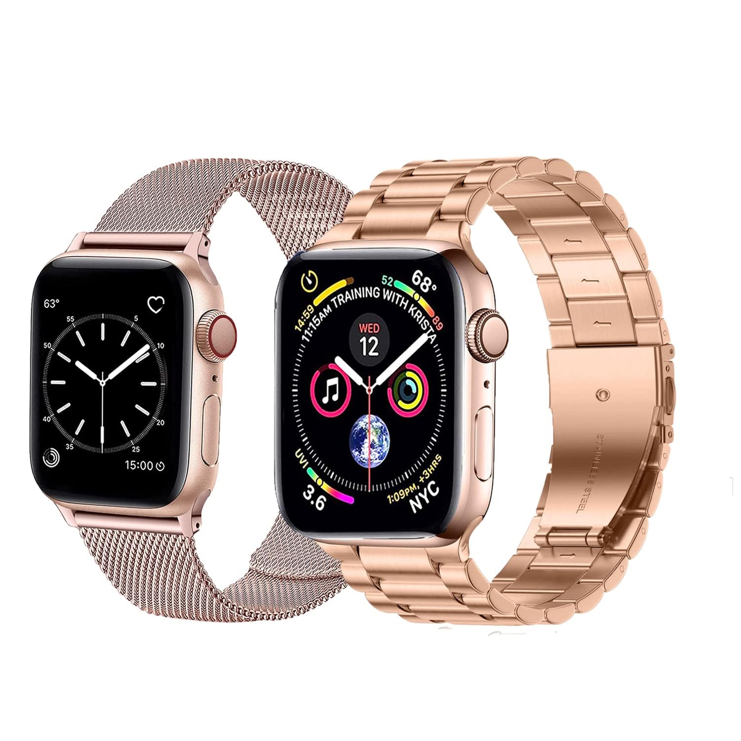 baklon 2 Pezzi Compatibile con Cinturino Apple Watch 38/40/41/42mm, Cinturino in Acciaio Inossidabile di Sportivo Compatibile con iWatch series Ultra2/Ultra/SE2/SE/9 8 7 6 5 4 3 2 1 Oro r rosa