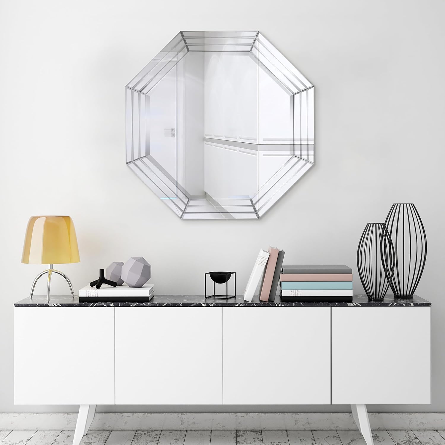Empire Art Direct Wall, Solid Wood Frame Covered with Beveled Multi Faceted Octagons Bars Modern Mirror for Bathroom,Vanity,Bedroom,Ready to Hang, 32" x 32", Clear