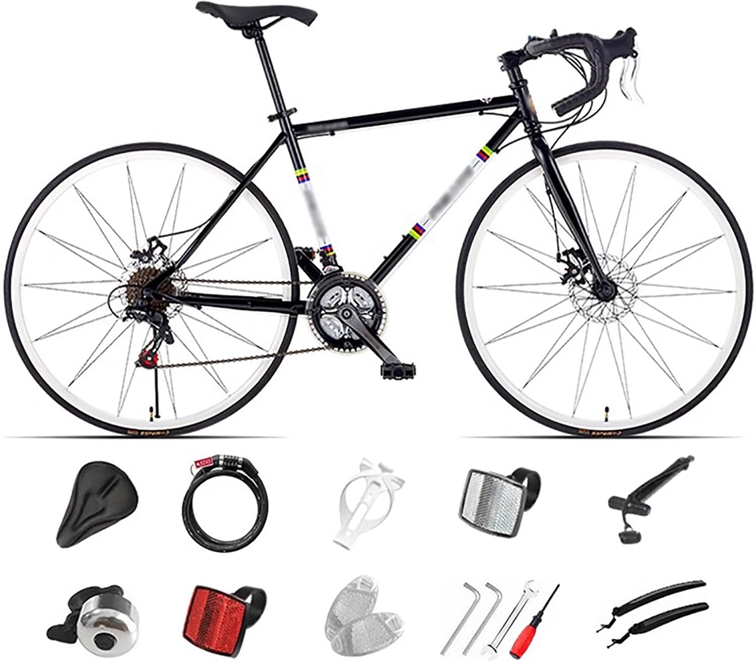 Bicicletta da Corsa 700C, Telaio in Acciaio con Cambio a 24/27/30 Marce, Bicicletta da Strada per Uomo Donna, Bici da Strada, Bici da Città Black,S-30 speed
