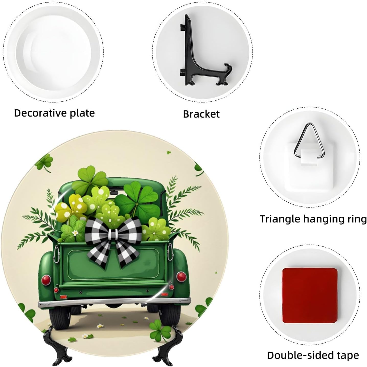 Saint Patrick Lucky Style Ceramic Plate Display Decorative Plate With Stand Wall Hanging Plate For Home Decor 10 Inch