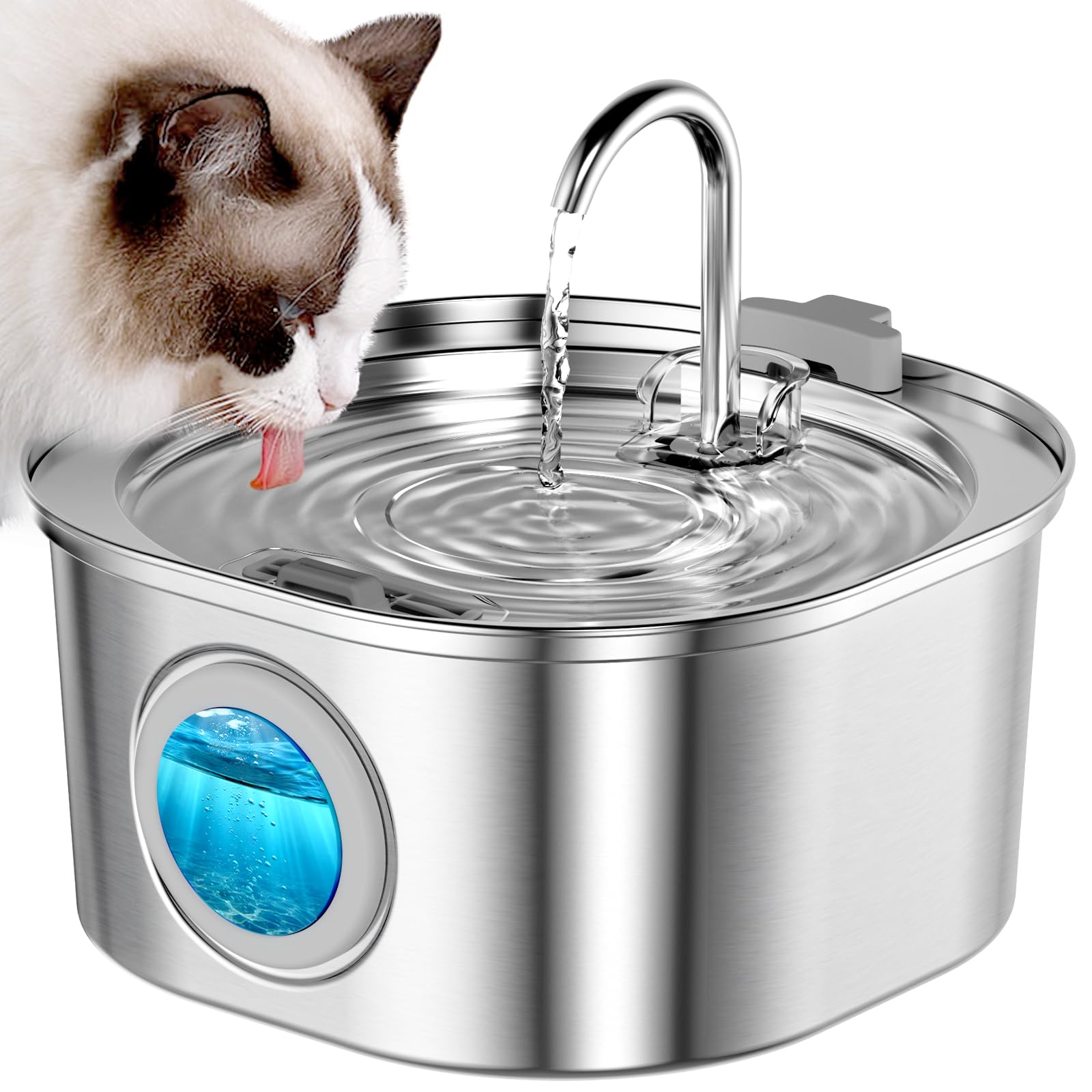 Casfuy PWS-155 Multi-Layer Filtration Quiet Stainless Steel Dog & Cat Water Fountain, 108-oz