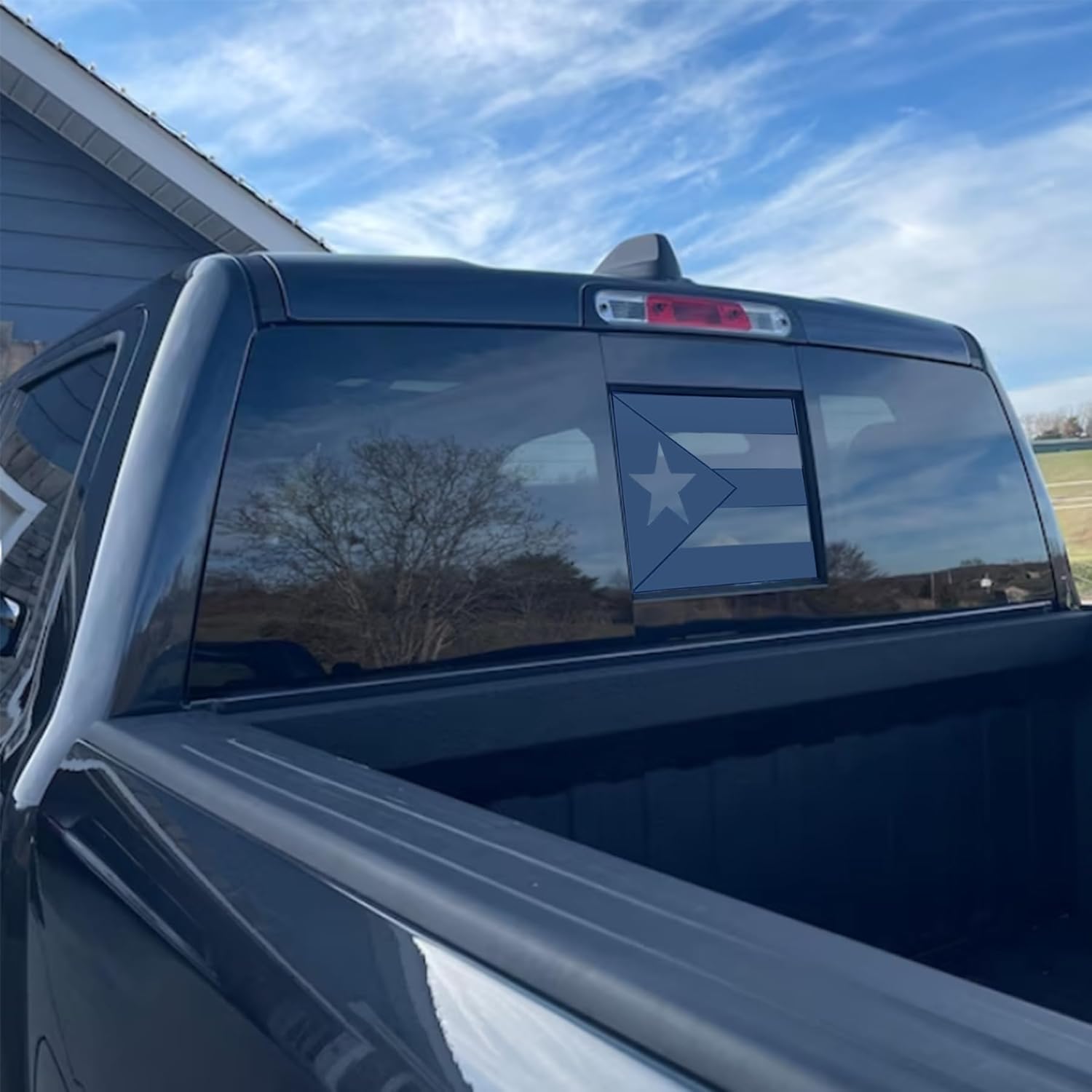 Xinghe for Sierra Silverado 19-25 Rear Middle Window Puerto Rico Flag Decal Sticker for Truck, Matte Black Puerto Rican Flag Decal,Adhesivo de la Bandera de Puerto Rico