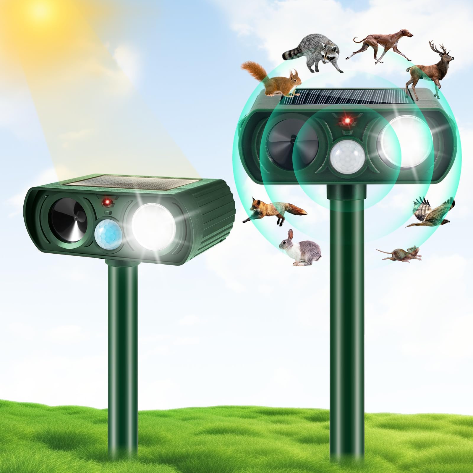 2024 Upgraded Solar Ultrasonic Animal Repellent Outdoor Cat