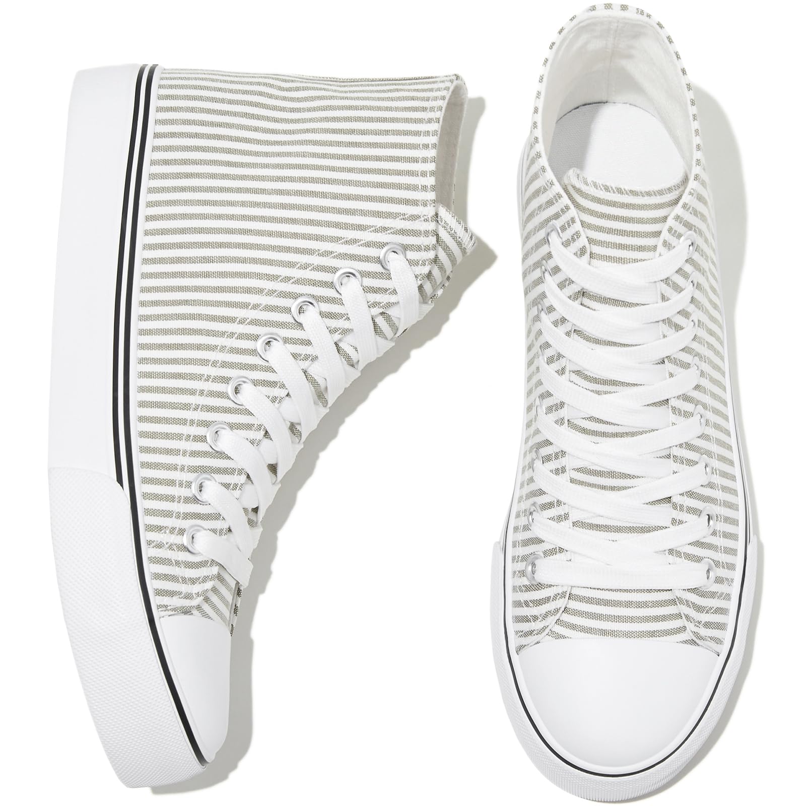 kufeiti Women's High Top Canvas Sneakers Canvas Shoes Lace up White Black Sneakers Casual Walking Shoes