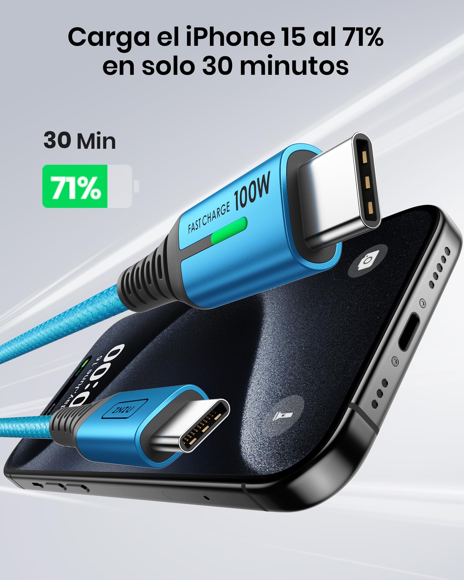 INIU Cavo USB Type-C to Type [2m+2m, Blu] 100W PD 5A Cavo USB C USB C QC4,0 Nylon di Ricarica Rapida Tipo C a USB C compatibili con Samsung S21 S20 Note iPad MacBook Pro Huawei Xiaomi.