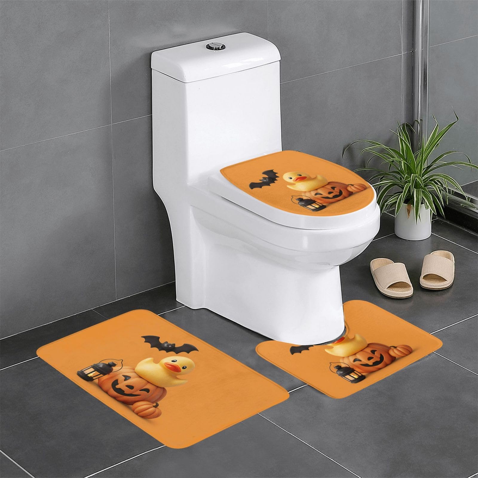 Lot de 3 tapis de salle de bain antidérapants rectangulaires, en U et O