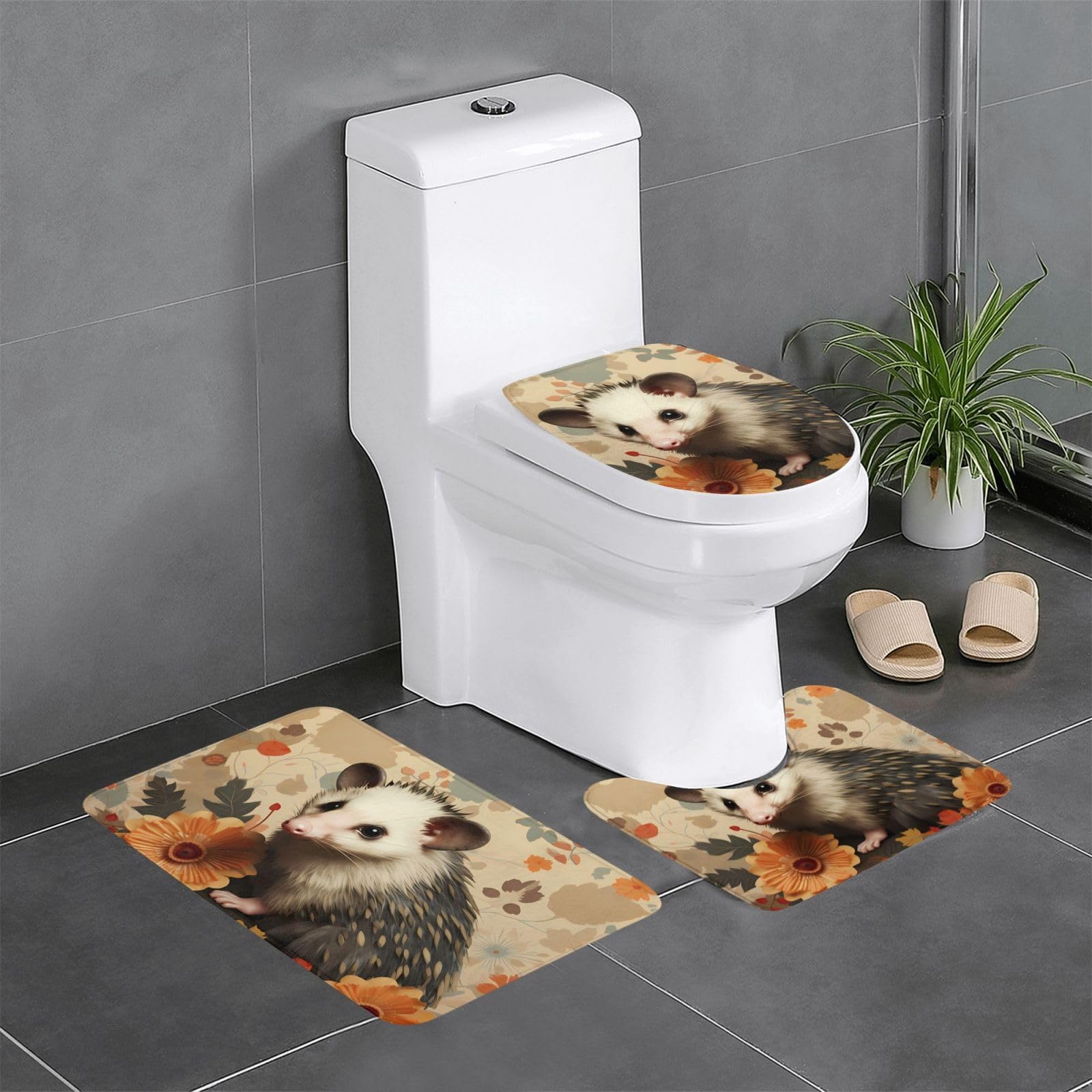 Tapis de salle de bain antidérapants Opossum ensemble de 3 pièces