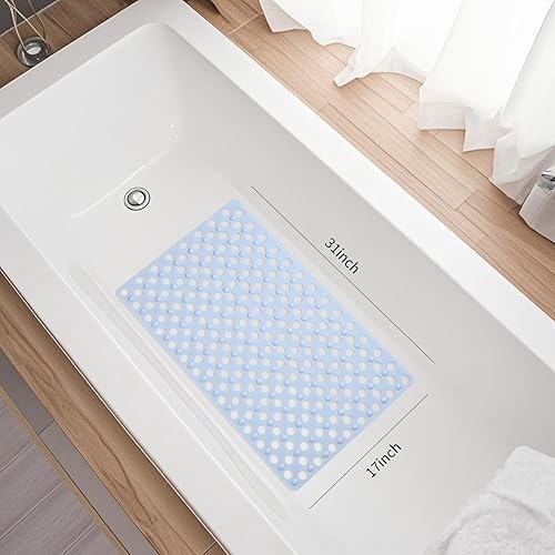 Miniatura 17 de Tapete antideslizante para bañera y ducha de 31 x 17 pulgadas, tapete de baño con orificios de drenaje de secado rápido y ventosas, tapete de baño