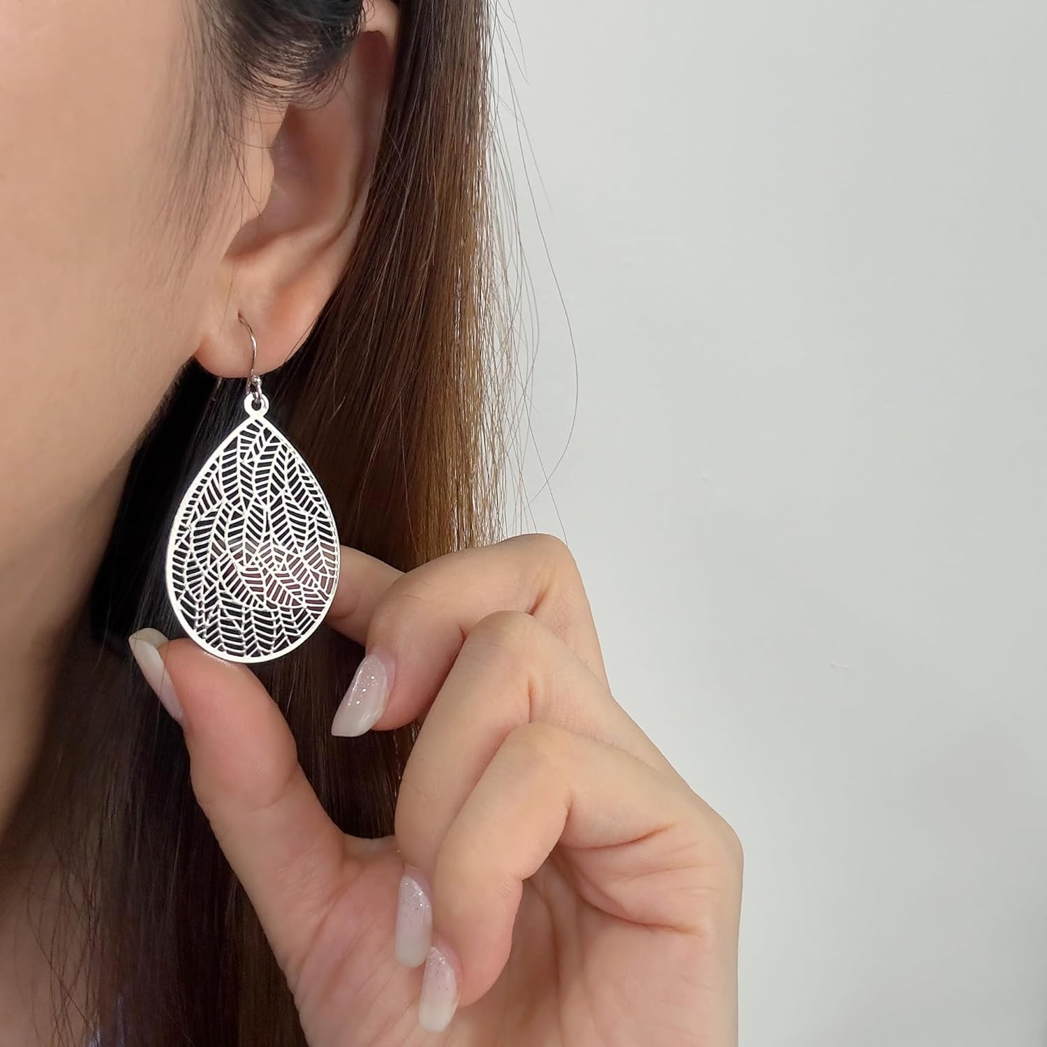 Handmade Filigree Teardrop Dangling Drop Earrings for Women, 925 Sterling Silver Hooks Leaf Earrings for Gift - Image 4