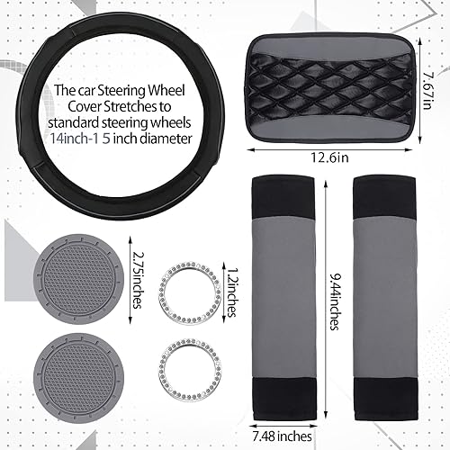 Miniatura 4 de Juego completo de 17 fundas de asiento de automóvil, funda para volante, almohadilla de consola central, funda para reposabrazos de seguridad,