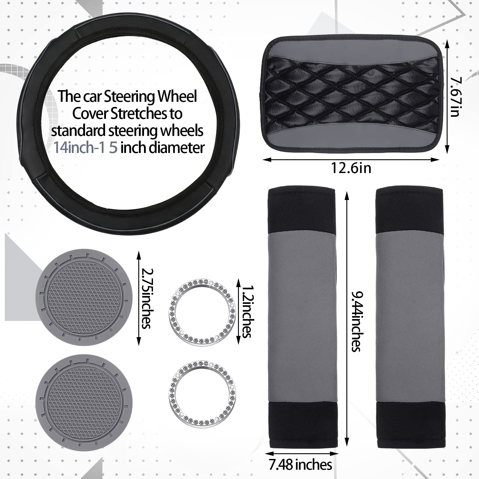 Set completo di 17 coprisedili per auto, coprivolante, copertura per console centrale, bracciolo, copertura per cinture di sicurezza, tappetini per auto con emblema adesivo, accessori per auto (nero,