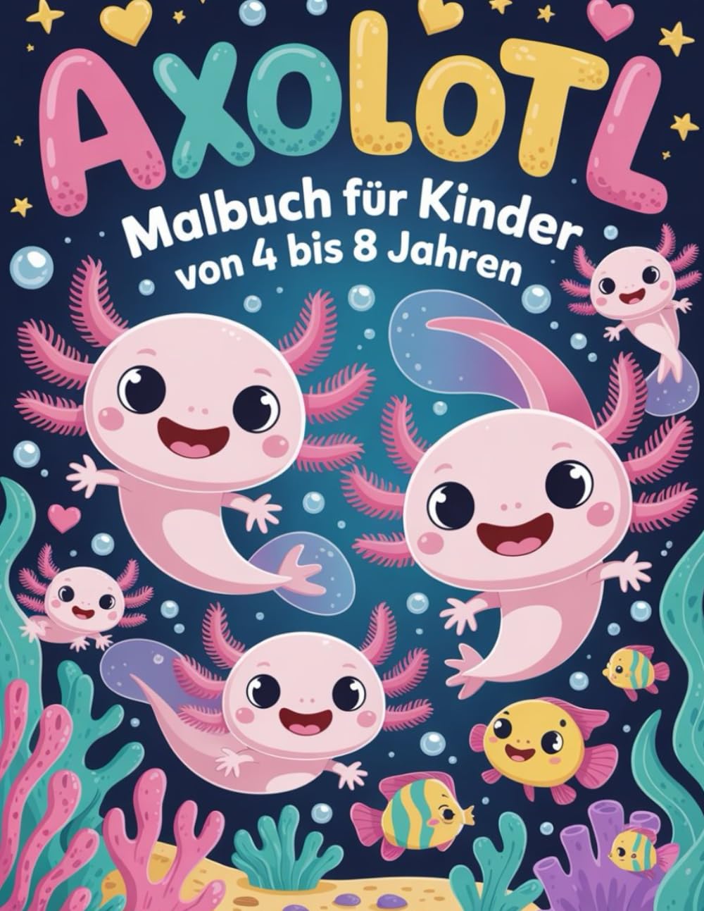 Axolotl Malbuch für Kinder von 4 bis 8 Jahren: Süße und einfache Axolotl-Ausmalbilder für Mädchen und Jungen