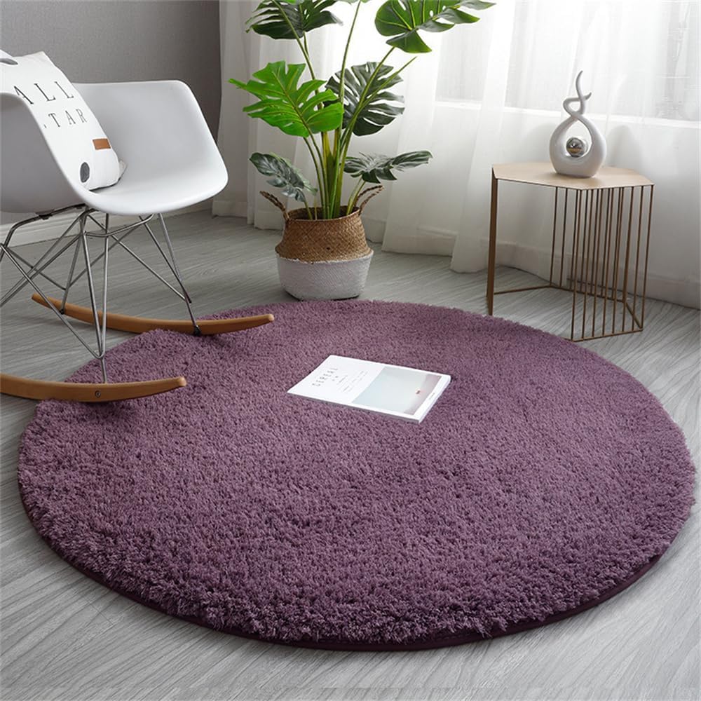 Tapis rond pour chambre d'enfant en peluche douce violette