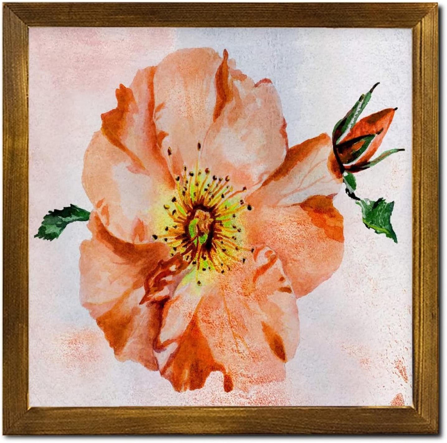 Retro Orange Hibiscus Flower Wooden Framed Signs Vintage Watercolor Floral Painting Wood Block Plaque Rustic Hello Spring Flower Wall Decor Farmhouse Rustic Wooden for Home Entryway Porch 12x12 inch
