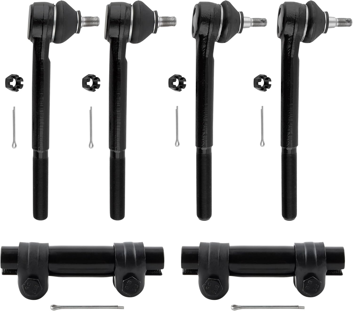 BOXI (4) Front Tie Rod Ends + (2) Adjusting Sleeves Fit for Chevrolet Blazer 1996-2005 | S10 1996-2003 | for GMC Jimmy 1996-2002 | Sonoma 1996-2003 | for Isuzu Hombre 1996-2000 | ES2004 ES3379 ES3380