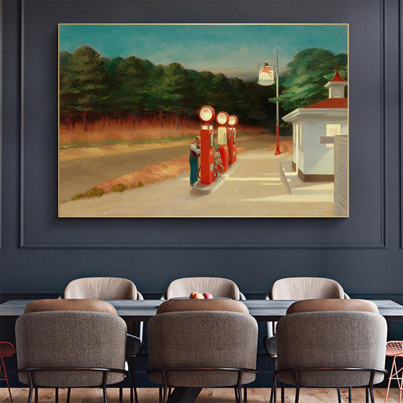 Edward Hopper Gasolinera Pinturas en lienzo Carteles e impresiones modernos Cuadros de arte de pared para la decoración de la pared de la sala de estar 40x65cm (16x26in) con marco