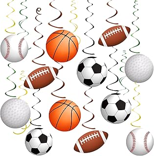 54Pcs Sports Hanging Swirls Party Decorations Sports Theme Birthday Party Decorations Supplies Baseball Basketball Golf Football Soccer Ball Cutouts Swirl Ceiling Streamers for Kids Boys Men