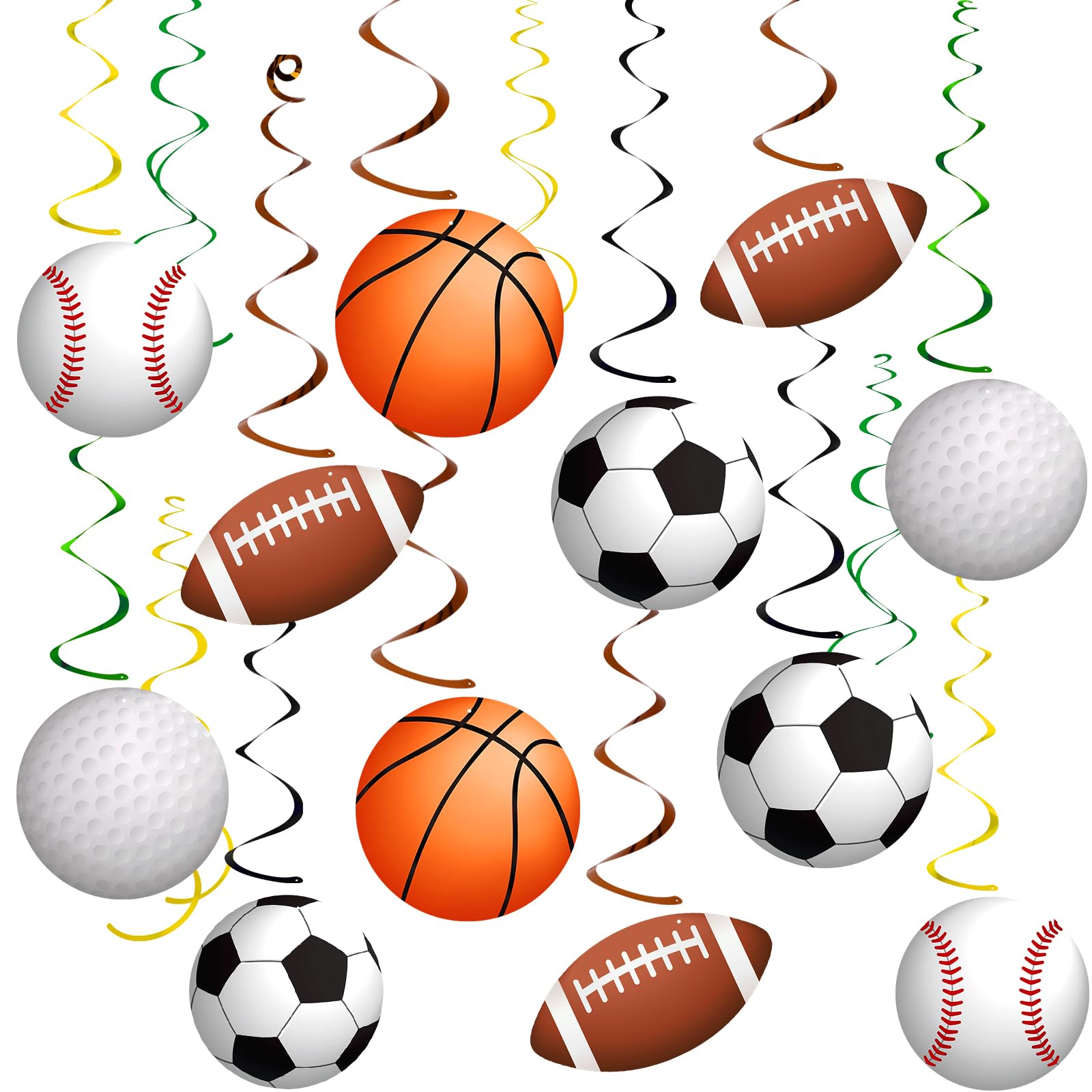 54Pcs Sports Hanging Swirls Party Decorations Sports Theme Birthday Party Decorations Supplies Baseball Basketball Golf Football Soccer Ball Cutouts