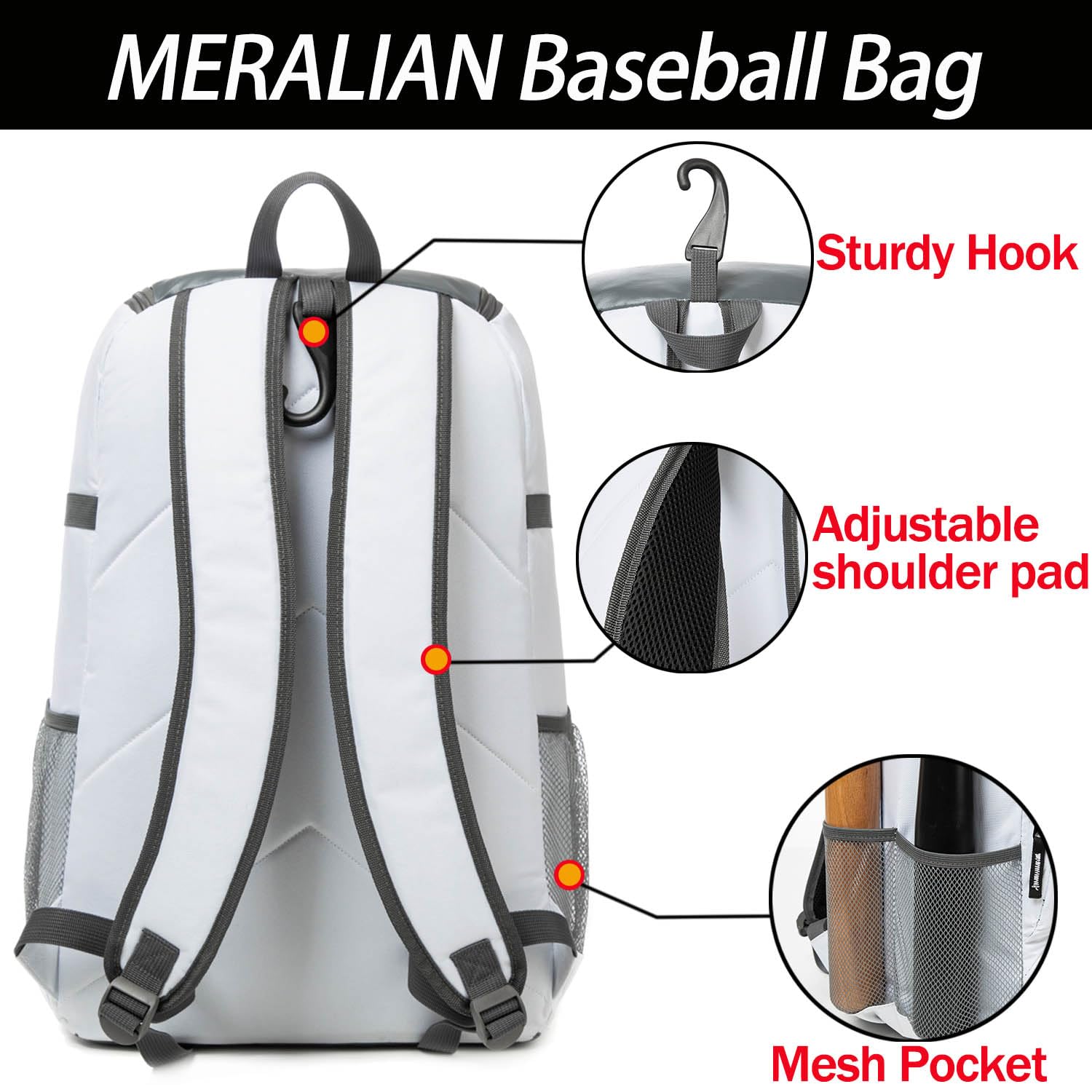 MERALIAN Sac à dos de baseball avec compartiment à chaussures, sac de baseball, T-ball, softball, équipement et équipement pour adultes (bleu ciel