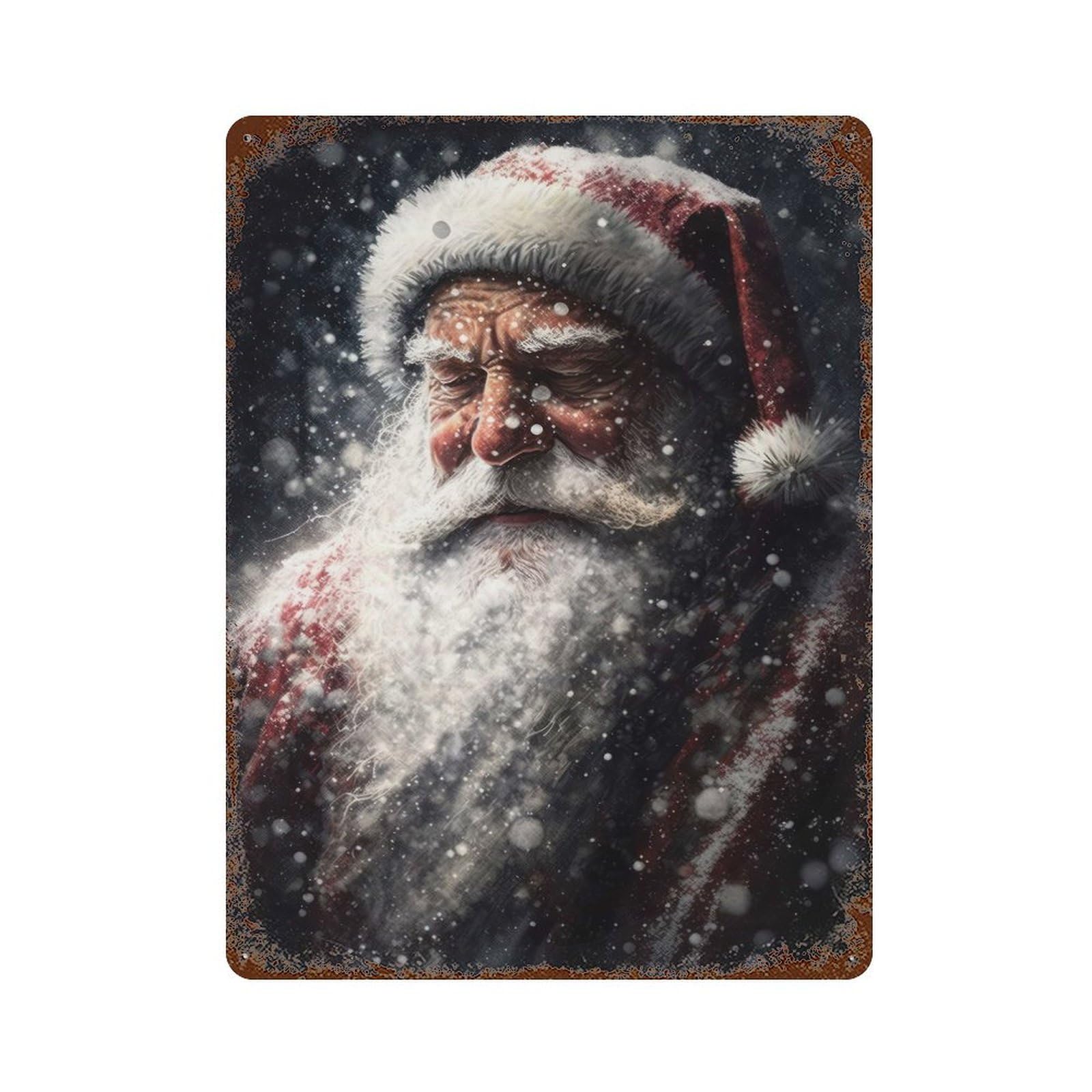 Aged Metal Wall Plaque with Santa Claus Design 15.7"x11.8", for Pub, Kitchen And Man Cave Decor, Shabby Chic Decor