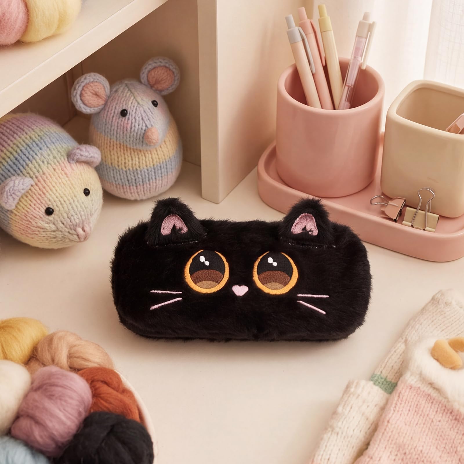 Brillenetui Kinder Mädchen Flauschig Katzen mit Magnetverschluss | Brillenetui Hardcase Groß Süß aus PU-Innenfutter Wasserabweisend Schmutzabweisend für Mädchen Jung