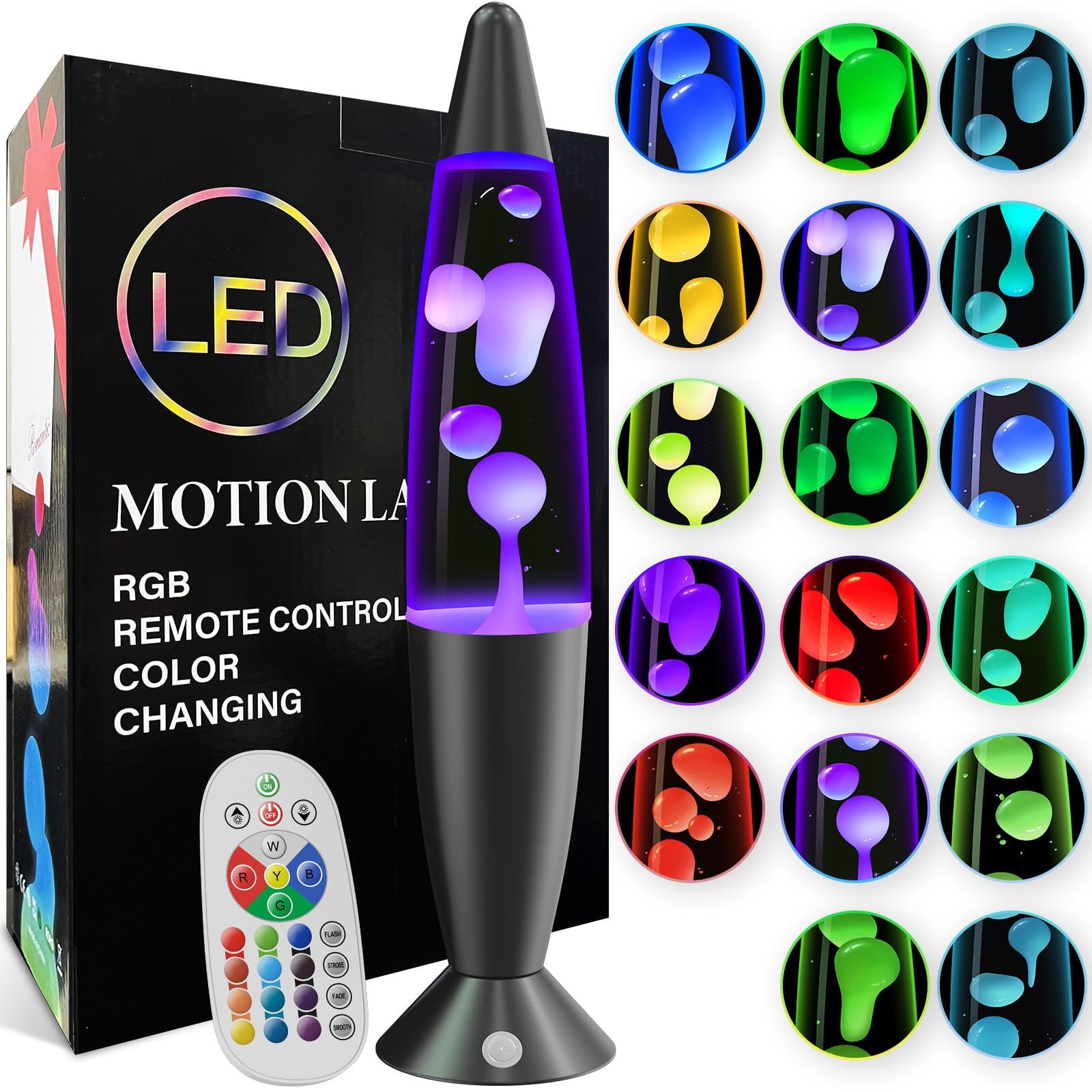 Giant LED Liquid Motion Lamps 16 Inch Large 17 Colors Changing Lamp Black Relax Night Light for Adults Kids Teens Sensory Mood Motion Nightlight Mini Aesthetic Table Lamp for Bedroom, Retro Home Decor