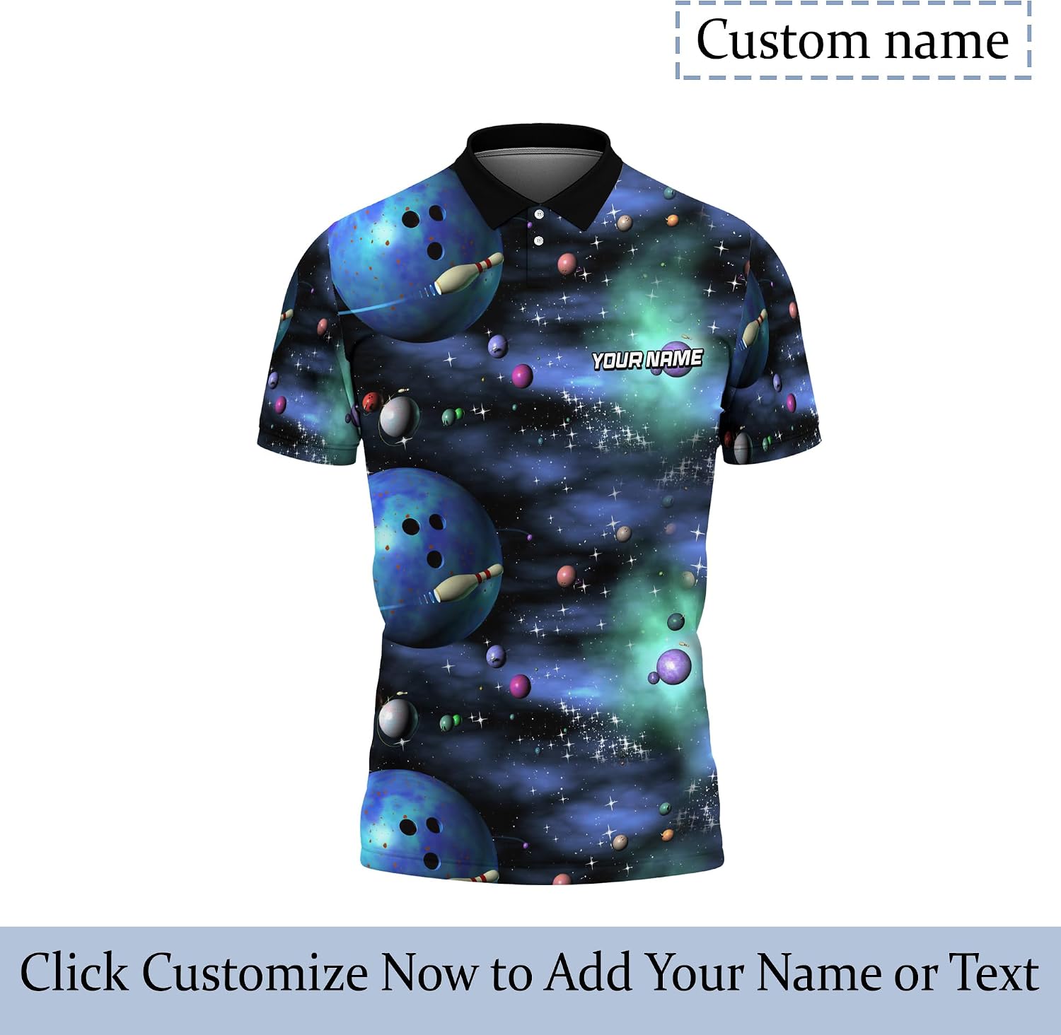 Funny Bowling Golf Shirt Personalized Universe Bowling Ball Short Sleeve T-Shirt for Daddy 3D Bowling Clothes