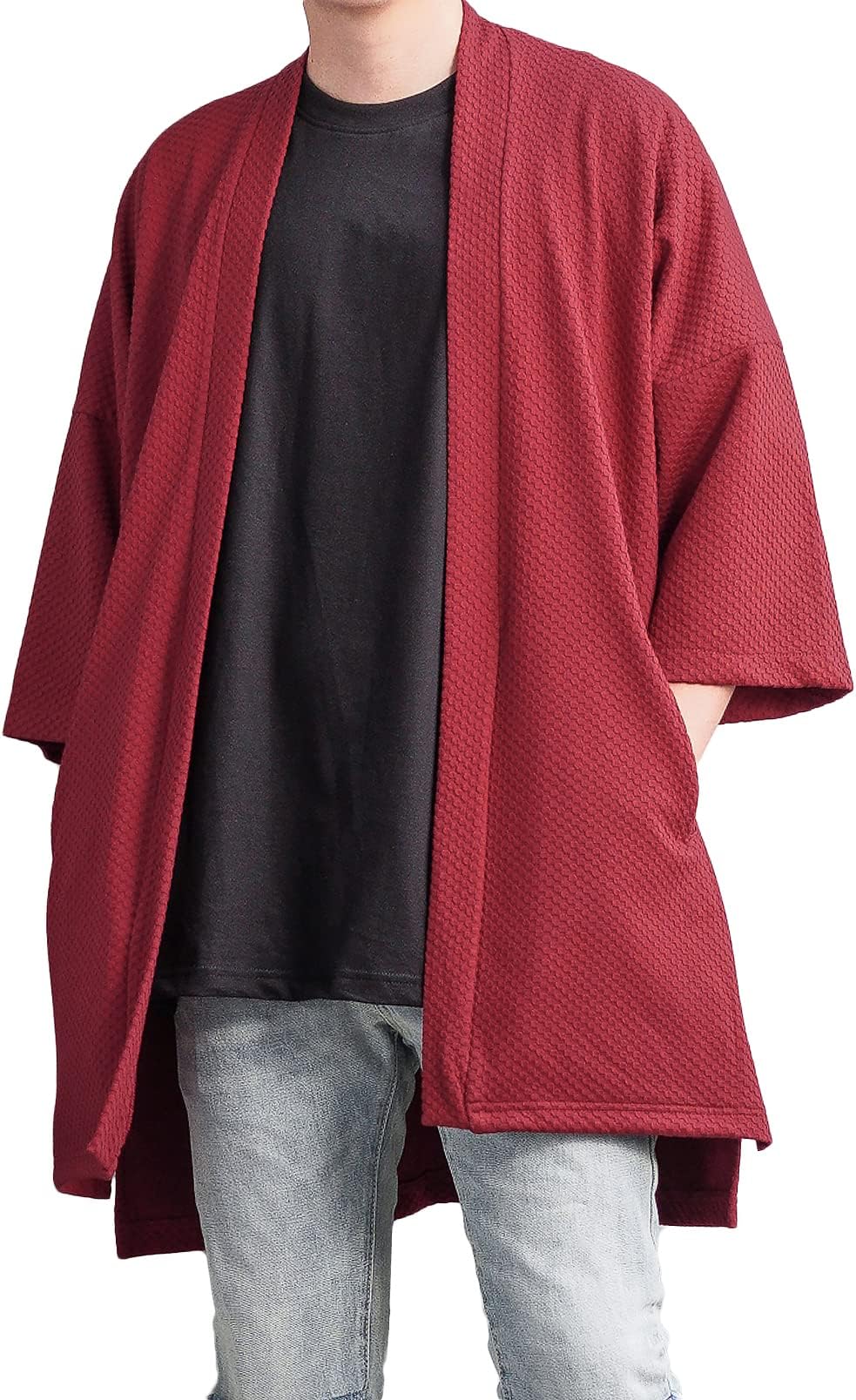 LOST IN BKKMen's Long Oversized Kimono Cardigan Noragi Street Jacket Haori Man Yukata Coat