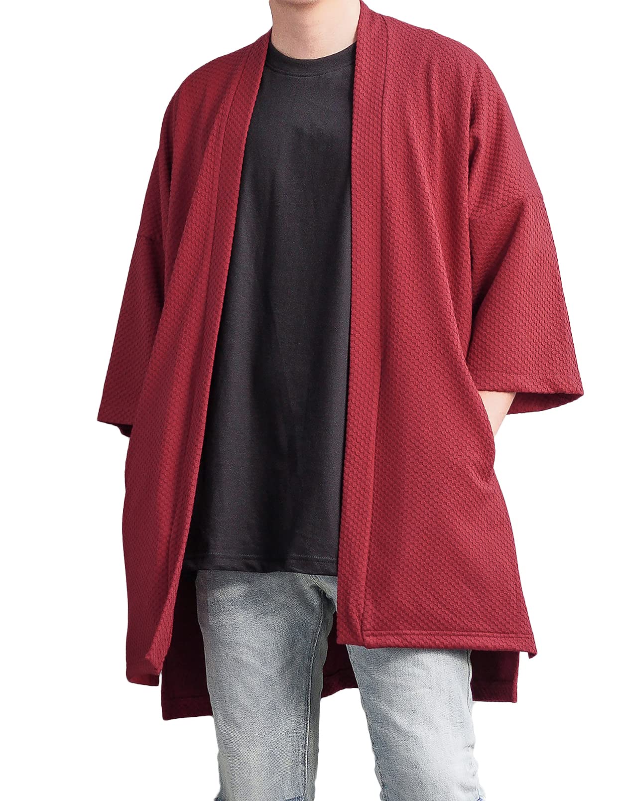 LOST IN BKKMen's Long Oversized Kimono Cardigan Noragi Street Jacket Haori Man Yukata Coat