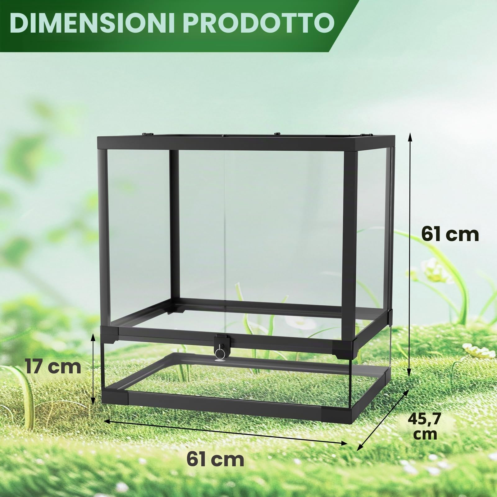 Terrario Verticale Arboricolo in Vetro Nero, con Porta Frontale E Valvola Di Drenaggio, Habitat per Camaleonti, Gechi E Rettili Tropicali