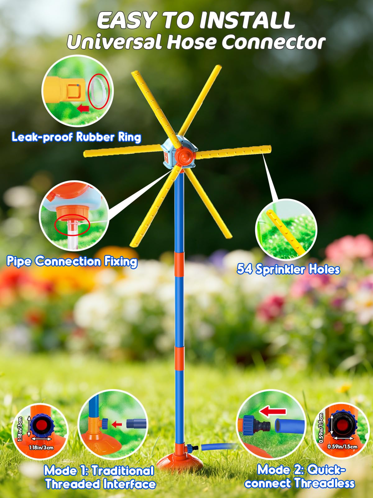 TERRAMUS Arroseur moulin à vent de 150 cm pour enfants Jouets d'été, Jouet d'eau à éclaboussures rotatif à 360°, Double face amélioré avec 6 pales, Jeux d'extérieur en plein air Amusement estival pour