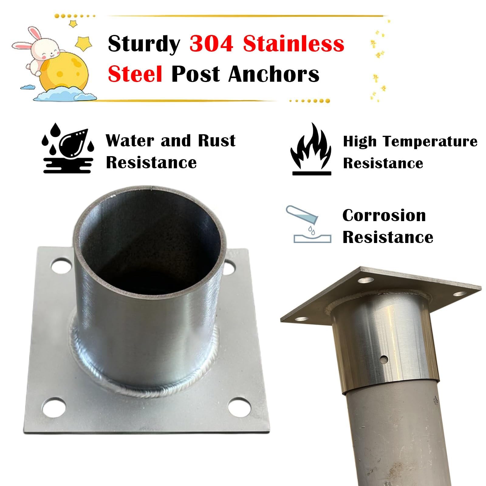 Générique Base de Poteau Robuste en Acier Inoxydable de 0,08 po d'épaisseur - Support d'ancrage Rond pour la Construction et l'agriculture, kit de 10 colonnes en Bois pour abris temporaires (4 po x 4