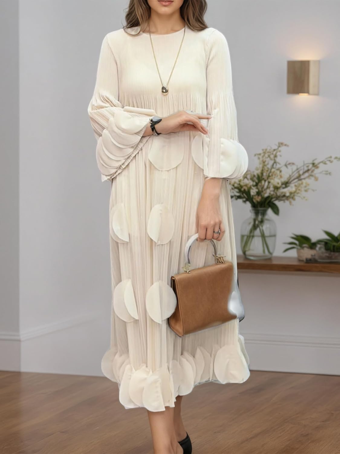 Plus Size Fall Dress for Women Round Neck Long Sleeve One Size Elegantly Casual Dresses - Image 2