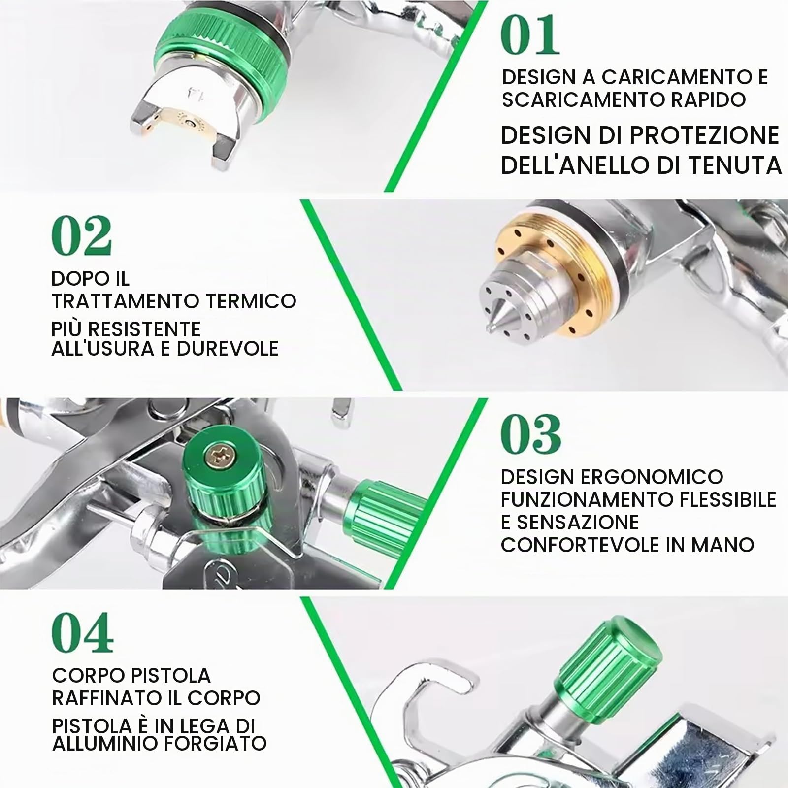 NEWFUN Pistola Vernice a Spruzzo, Kit Pistola a Spruzzo con 4 Ugelli, 1,4/1,7/2,0/2,5 mm, Adatto per Applicazioni a Spruzzo nei Settori Automobilistico, Dell'arredamento e del fai da te (Verde)