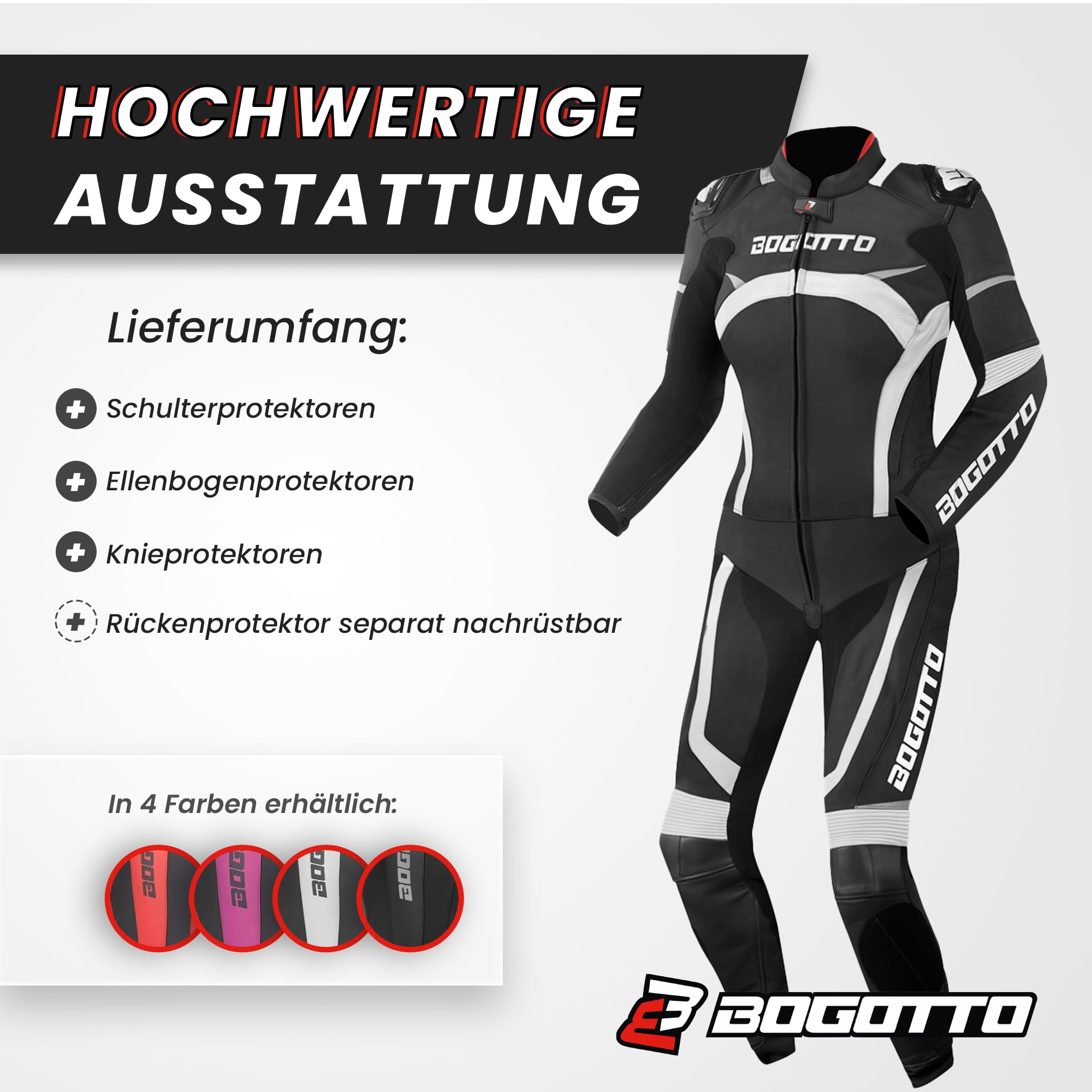 Bogotto Misano 2-Teiler Damen Motorrad Lederkombi, schwarz/weiß, 46