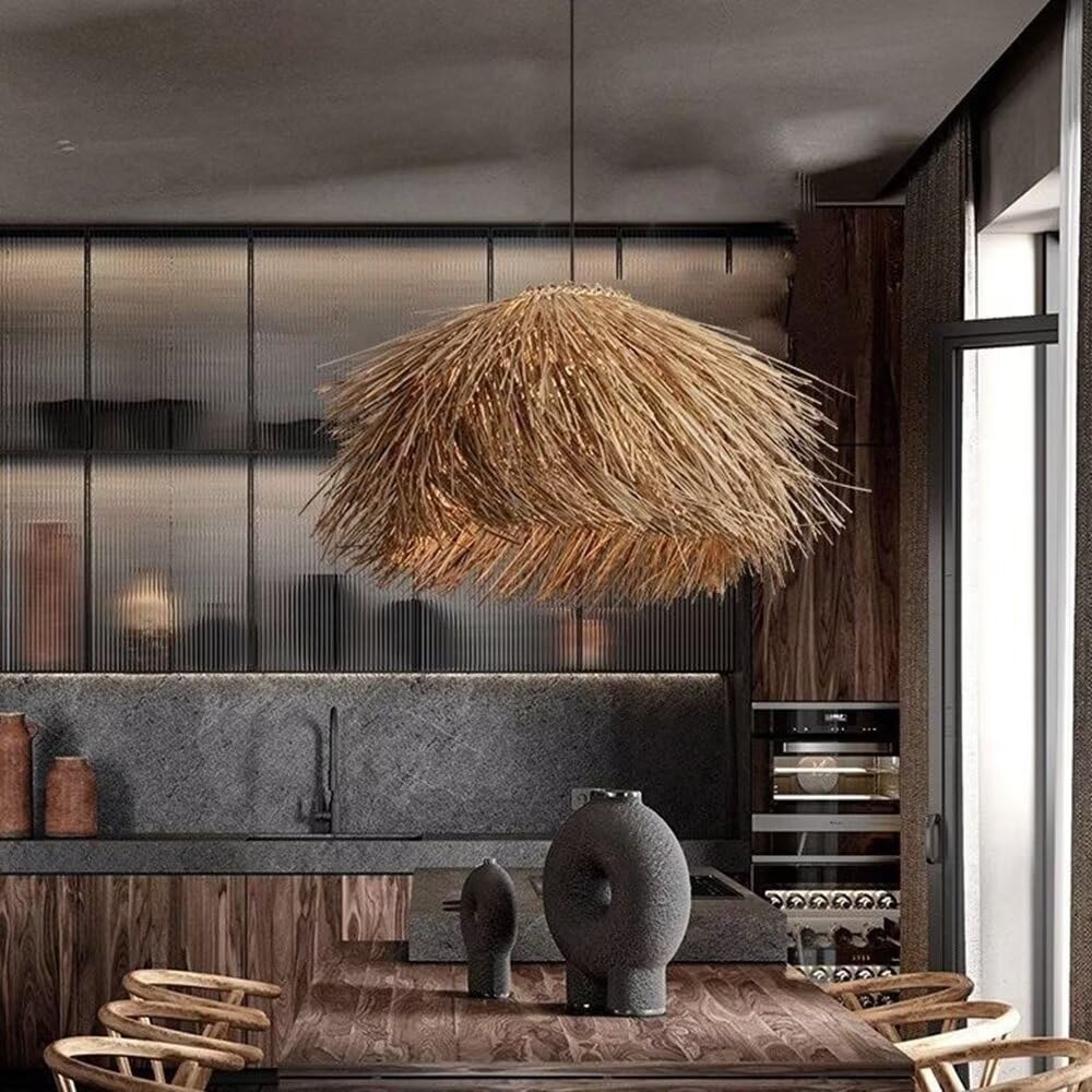 Kreatywna kawa ręcznie rattanowy kapelusz słomkowy lampa wisząca w stylu Wabi-Sabi rattanowy abażur lampa sufitowa Retro żyrandol do salonu restauracja kawiarnia