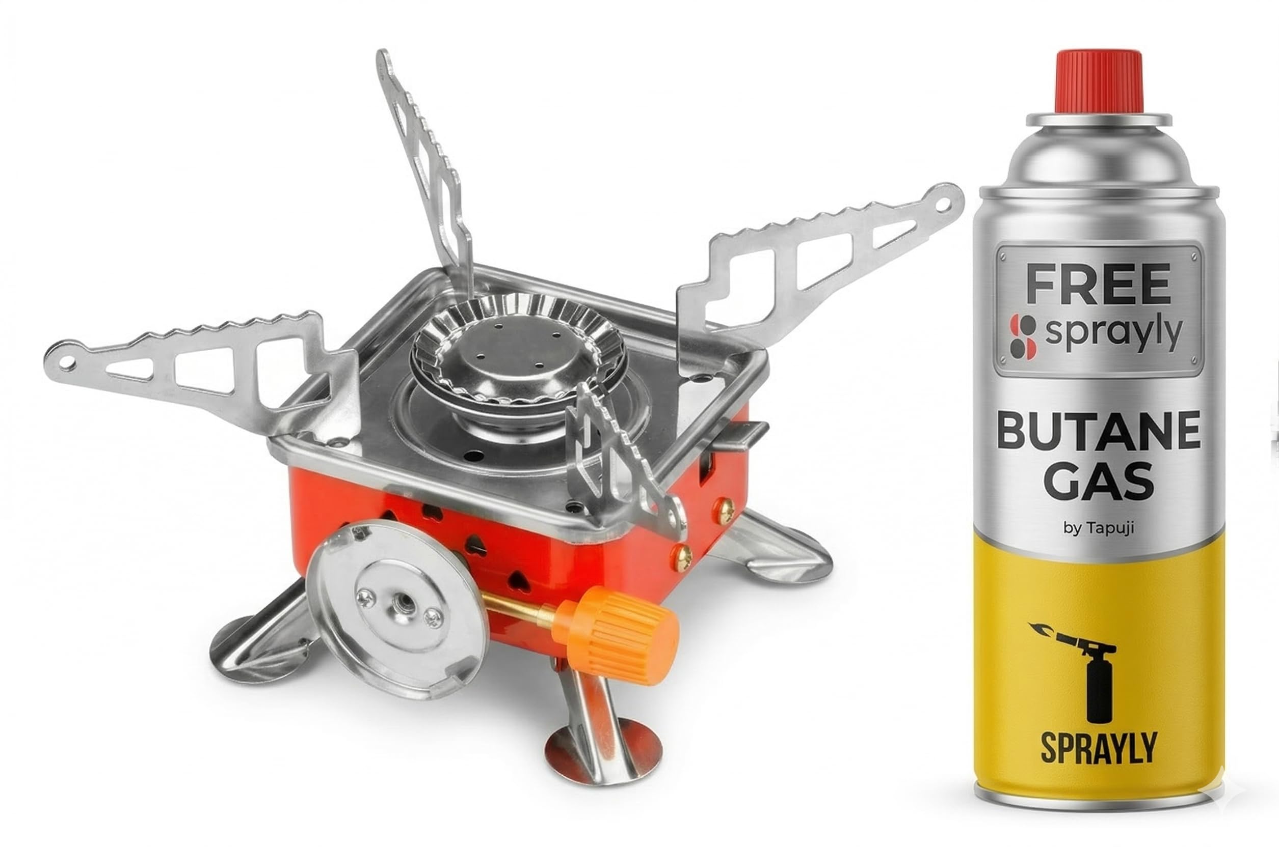 TAPUJI Portable Camping Gas Stove & Butane Gas Can Combo Set Ultra Light Foldable Furnace and High Pressure Flame Liquefied Refill Canister Kit for Picnic Cooking (1 Butane Gas Can + 1 Gas Stove)-picture-30